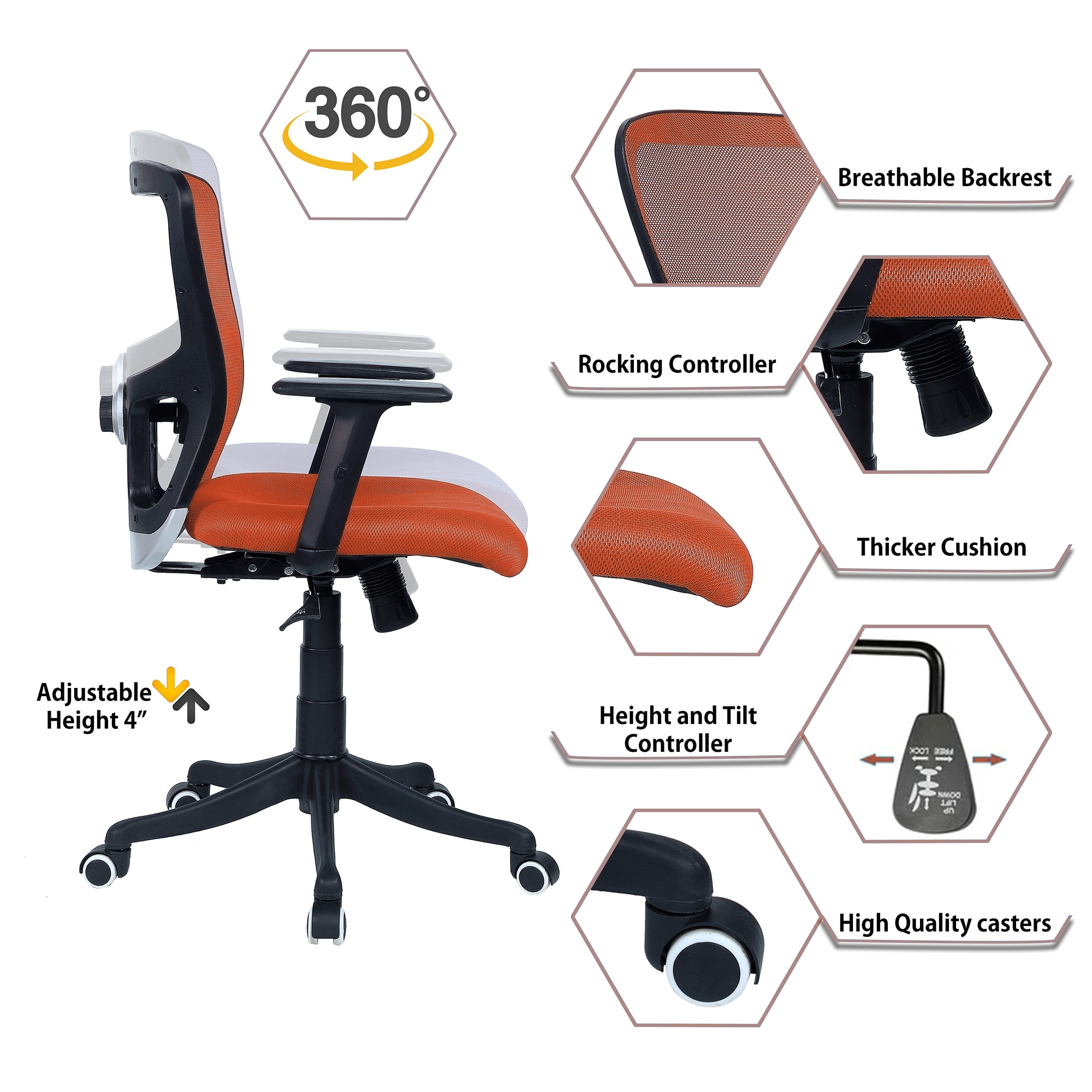 Peacifice Mid Back Ergonomic Chair in Maroon Colour