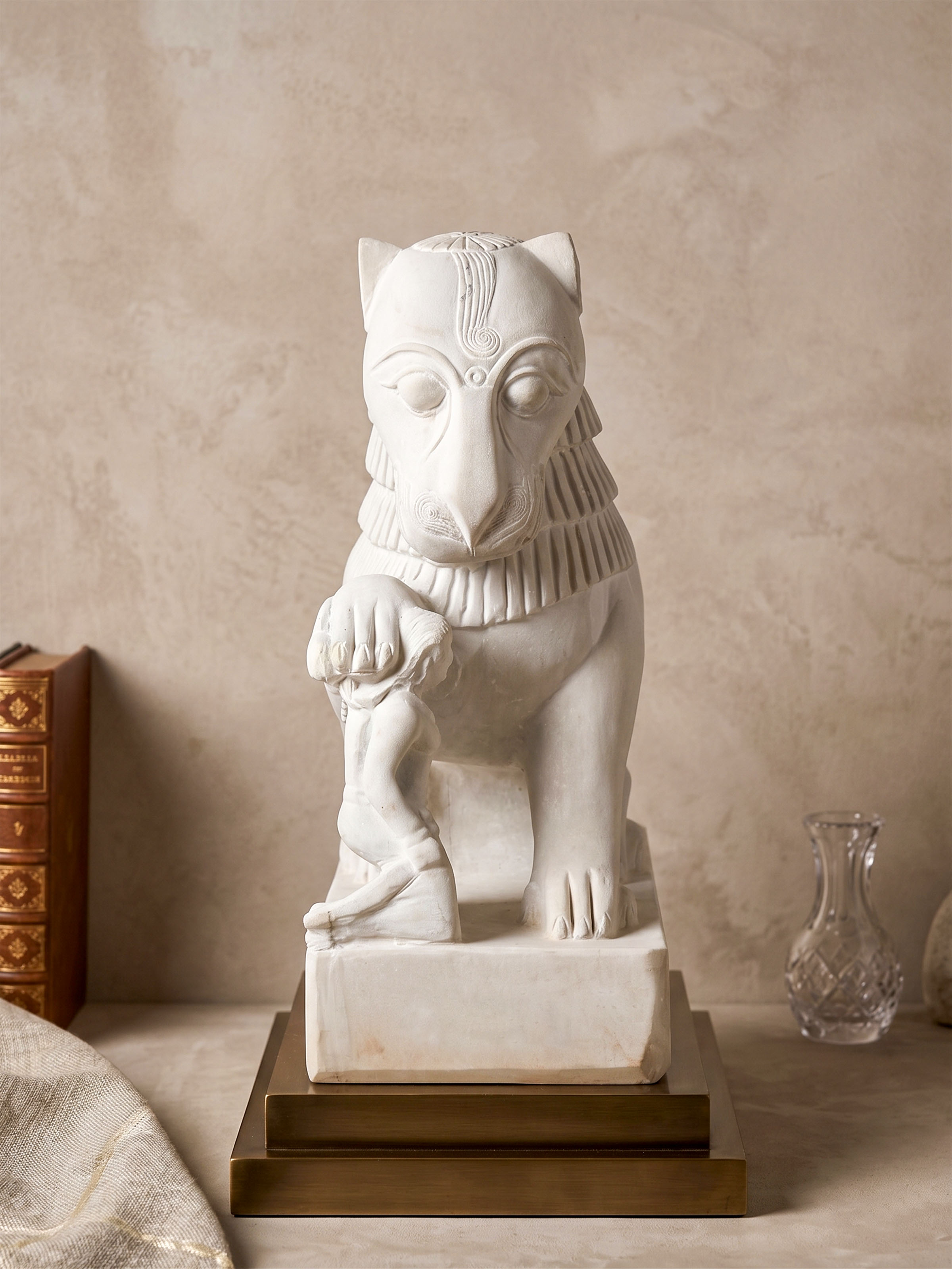 Side view of the Shourya Carved Stone Shardul Large Sculpture