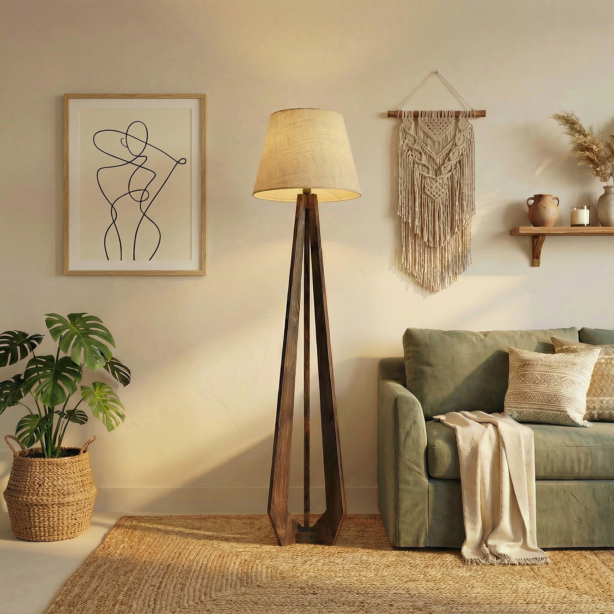 Zoe Beige Jute Floor Lamp with Beige Jute Base