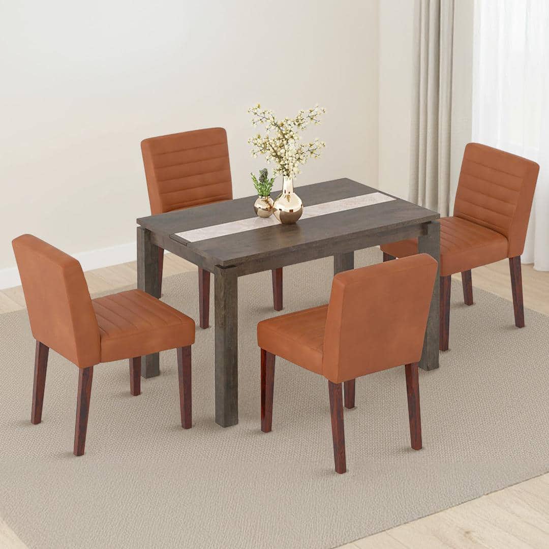 Atlas Crest Solid Wood 4 Seater Dining Table With Set Of 4 Ludo Dining Chair