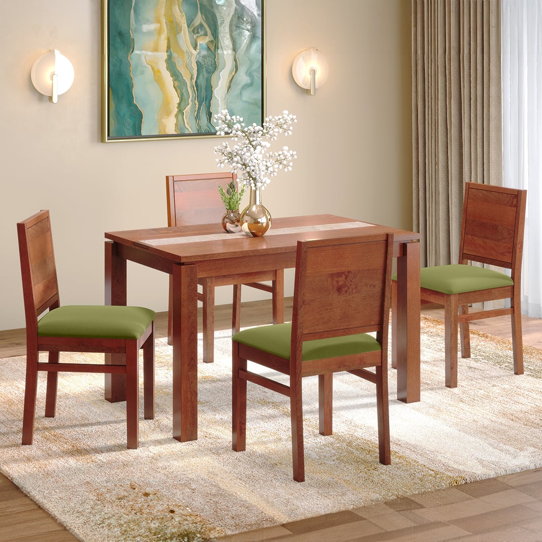 Atlas Crest Storage Solid Wood 4 Seater Dining Table In Honey Finish