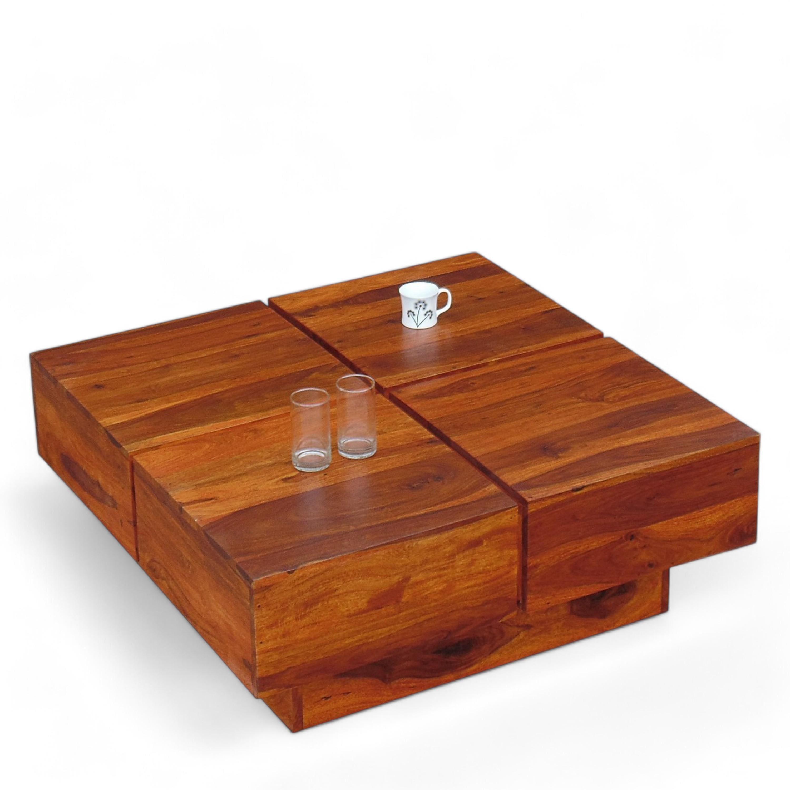 Montreal Sheesham Wood Contemporary Square Coffee Table In Pine Finish