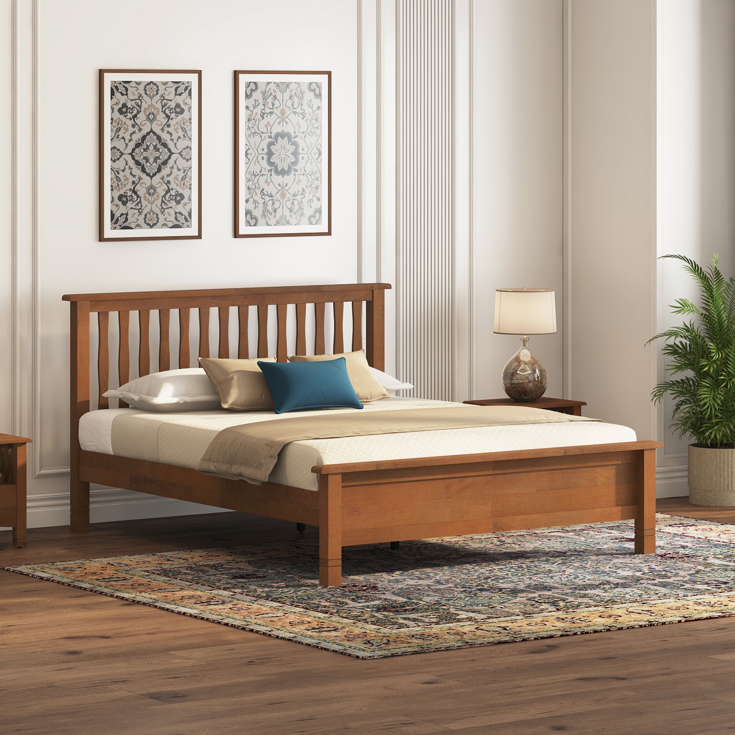 Raynor Solid Wood Queen Size Bed Without Storage (Amber Walnut Finish)