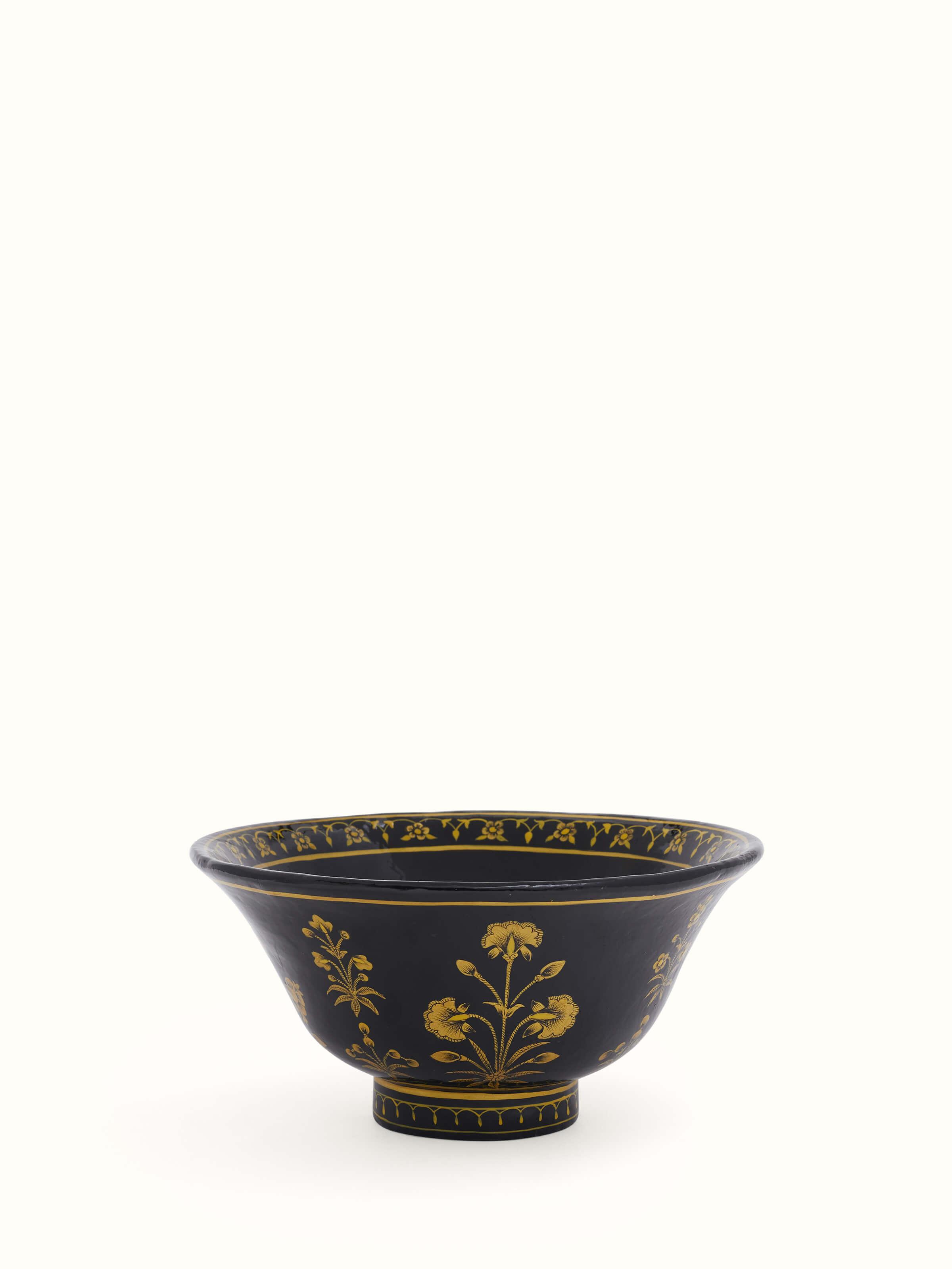 Side view of Blue Papier Mache Paper Pulp Bowl highlighting its depth and smooth finish.