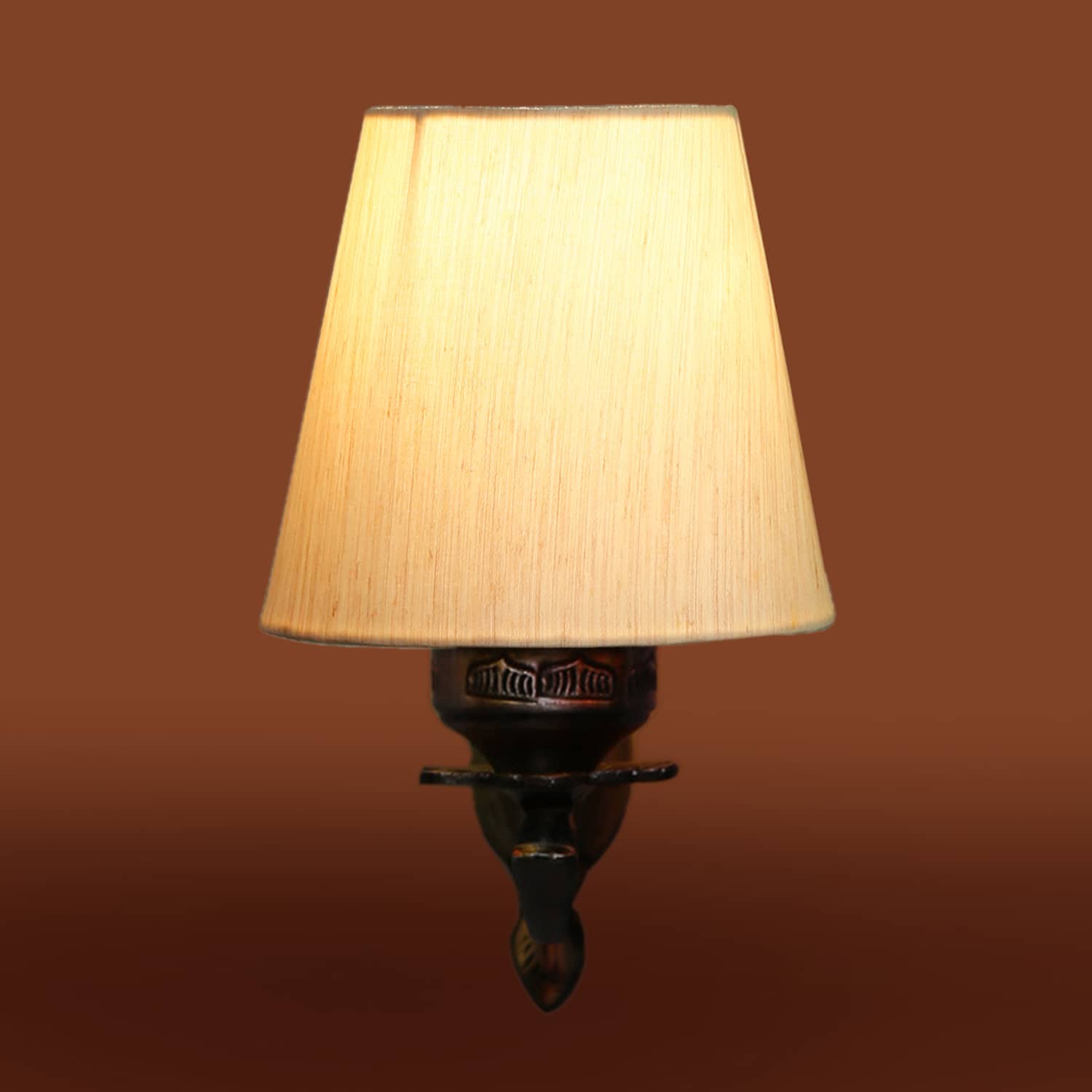 Devansh Metal Electric Wall Light in Antique Gold Colour with off-white Shade Count of 1 Light - Devansh