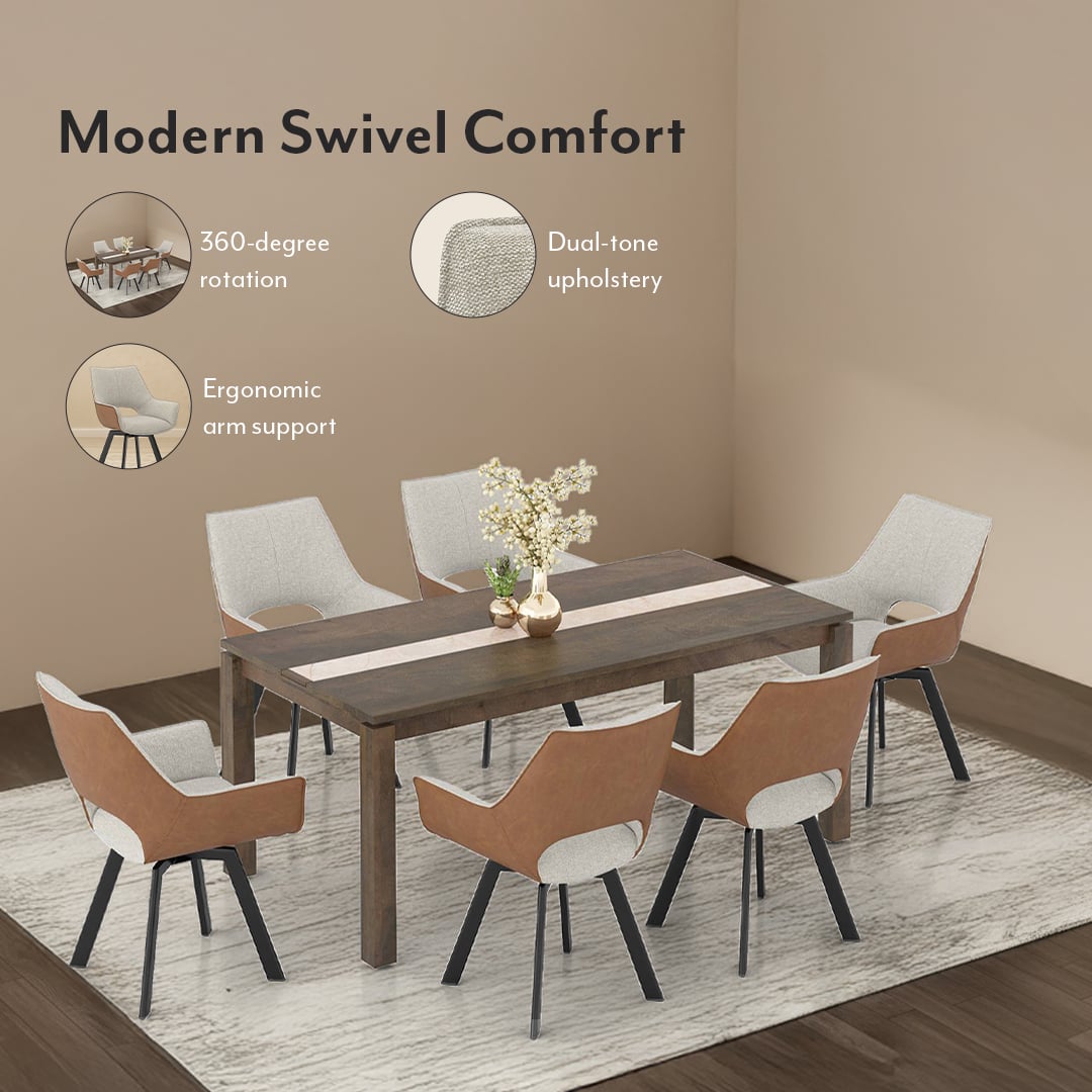 Casey Swivel Dining Chair In Beige And Tan Set Of 2