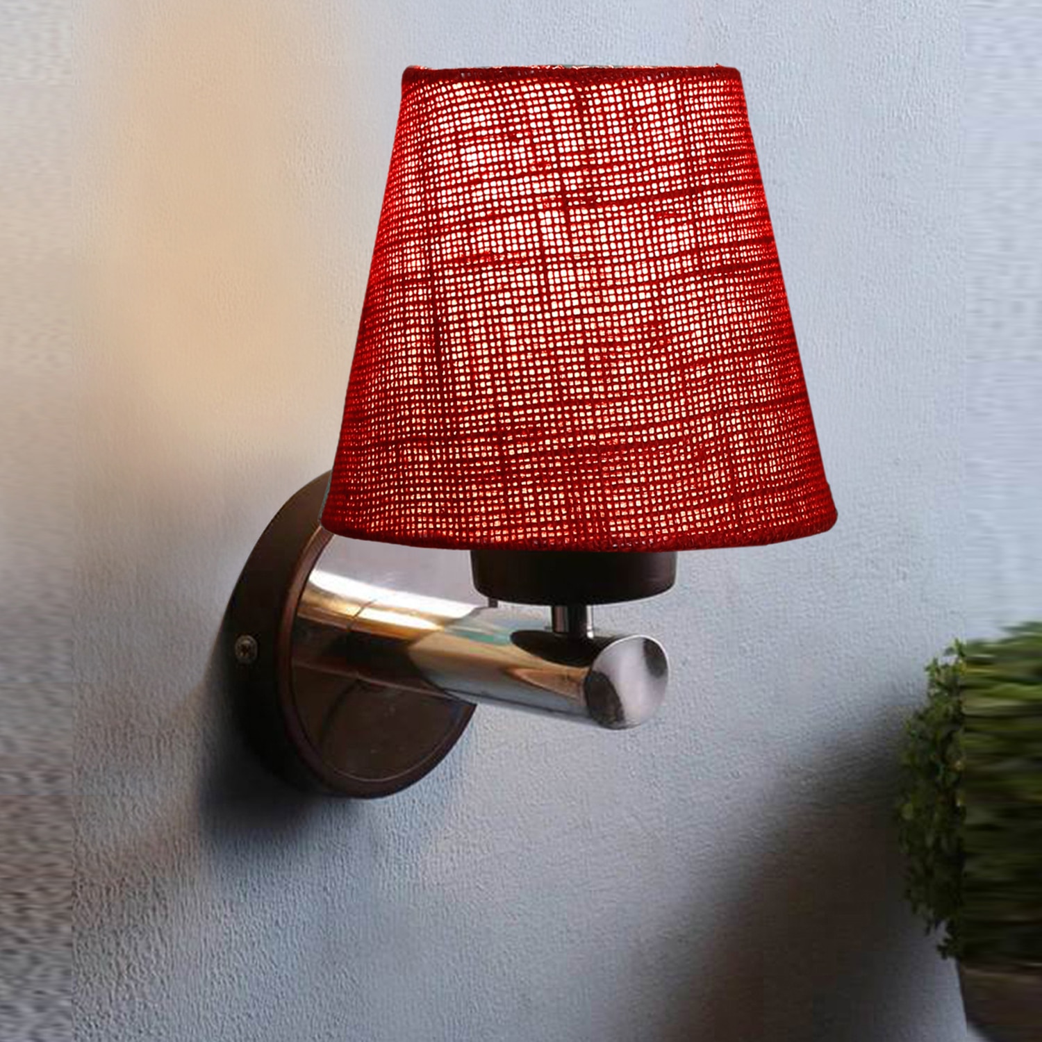 Devansh Metal Electric Wall Light in Maroon Colour with Maroon Shade Count of 1 Light - Devansh