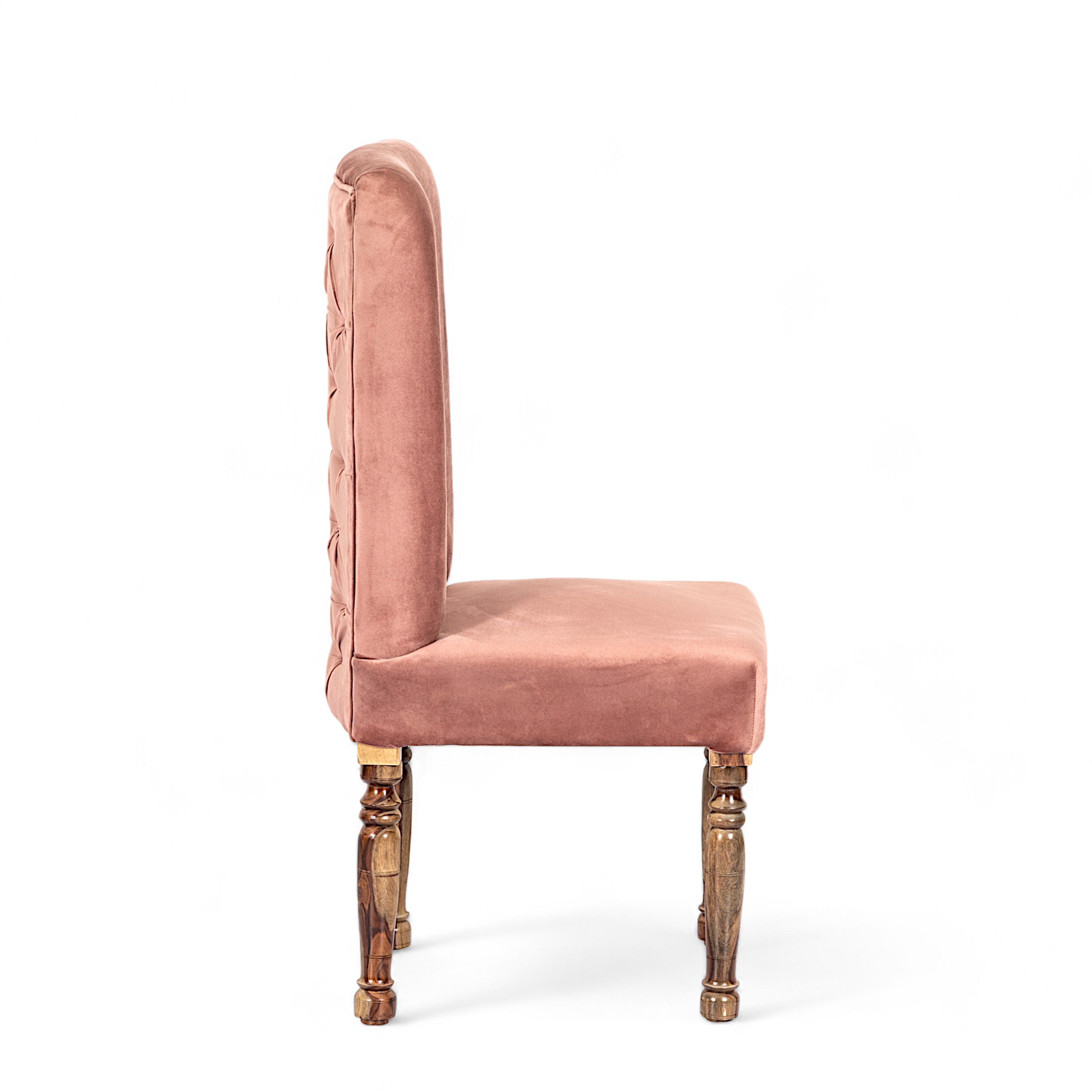 Rosslyn wood Accent Set of 2 Dining Chairs in Coral Pink Velvet Upholstery with TEAK FINISH