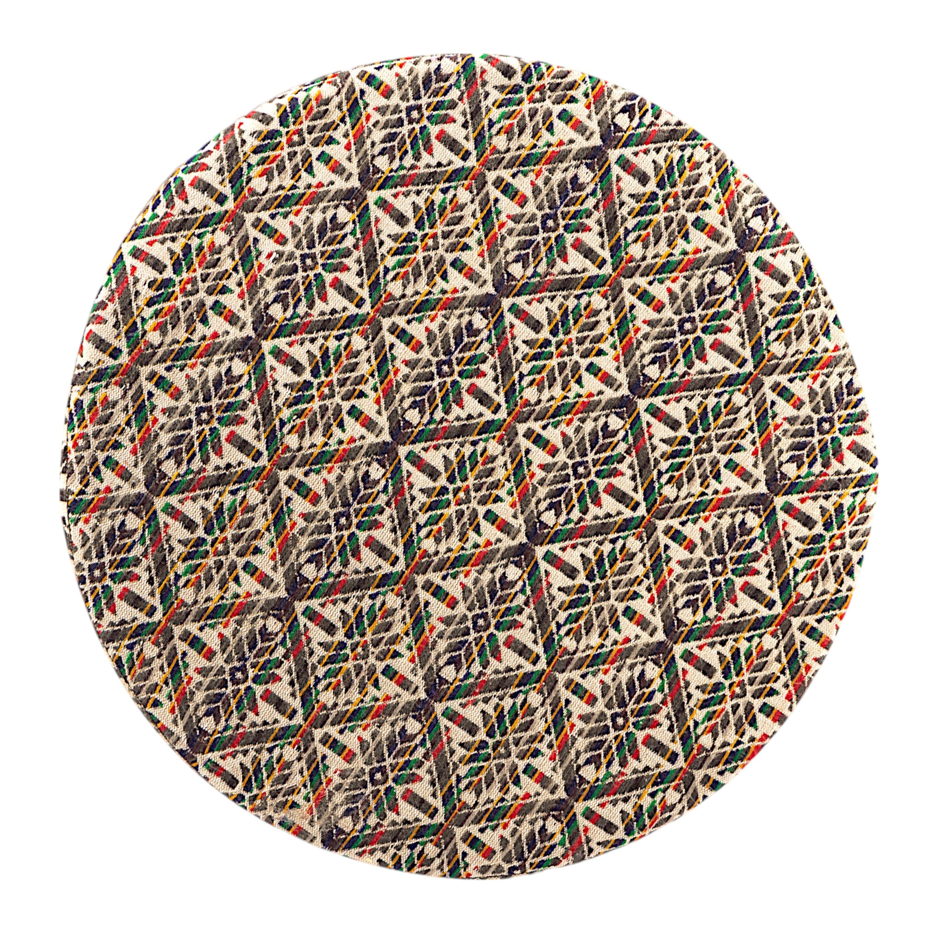 Louisville Acacia Wood Parisian Round Pouf Stool in Multicolour
