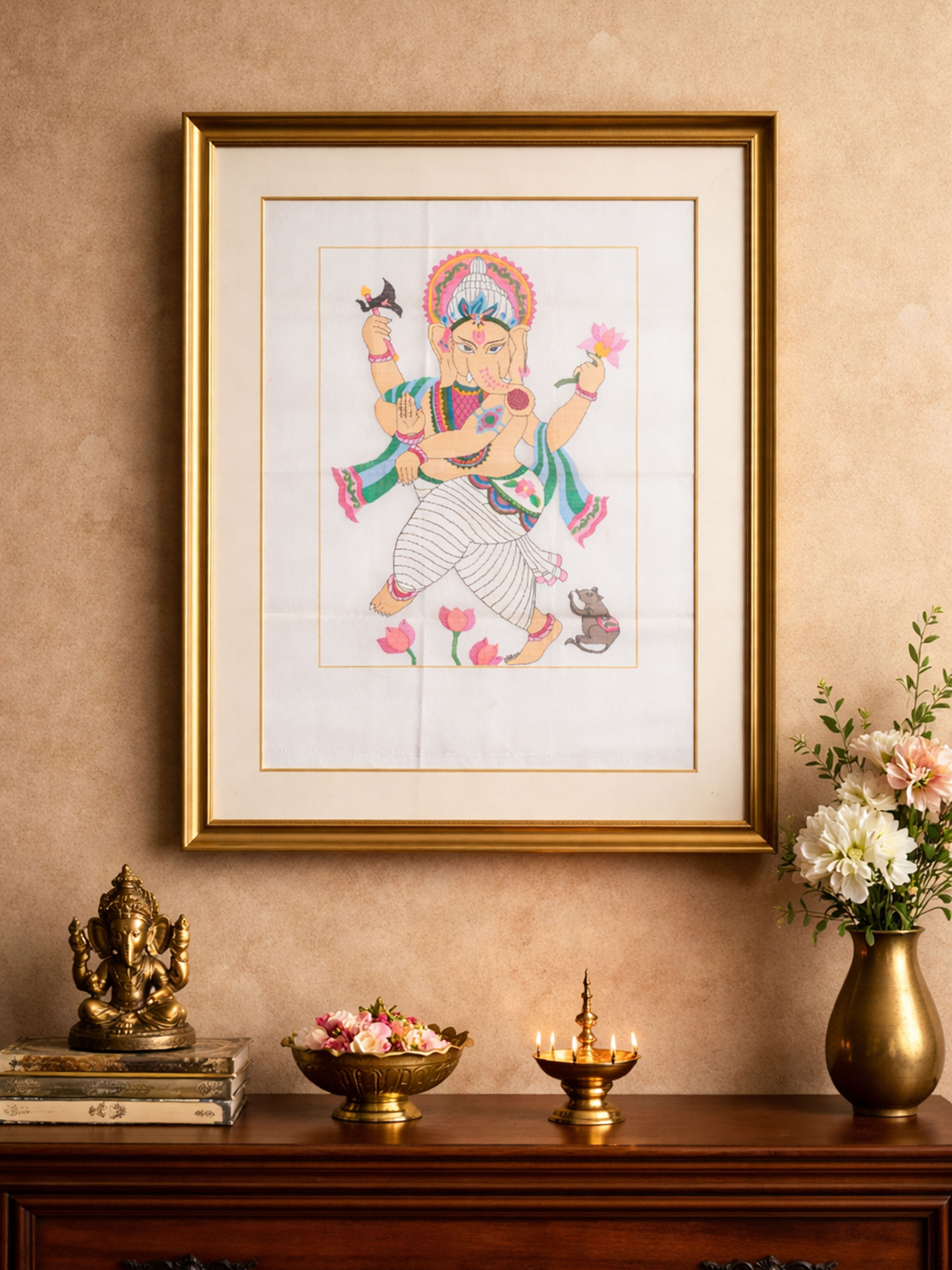 Dancing Ganesha Jamdani Wall Hanging