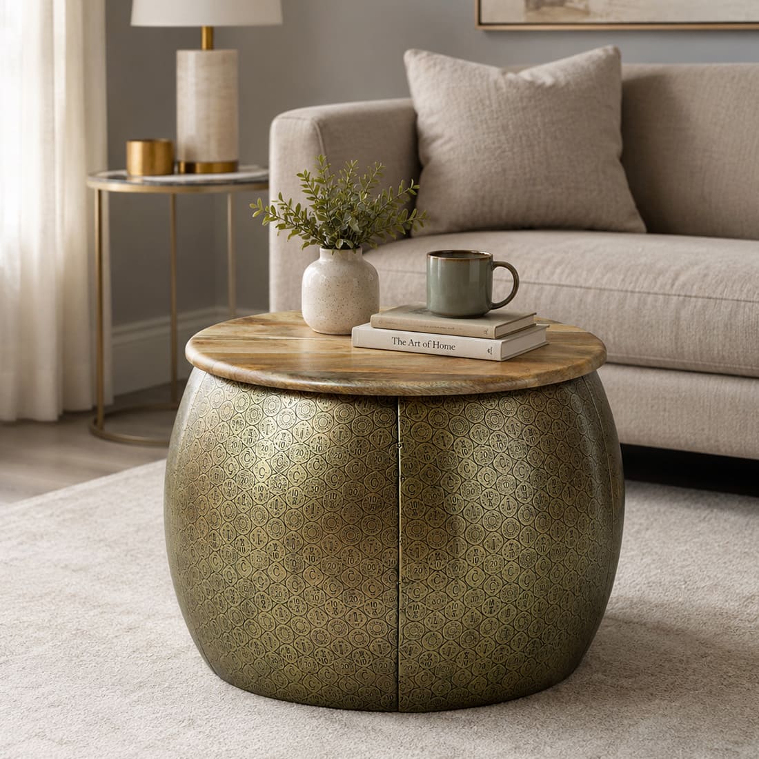 Heritage Bloom Metal Coffee Table in Gold Finish - Bhavya Exports