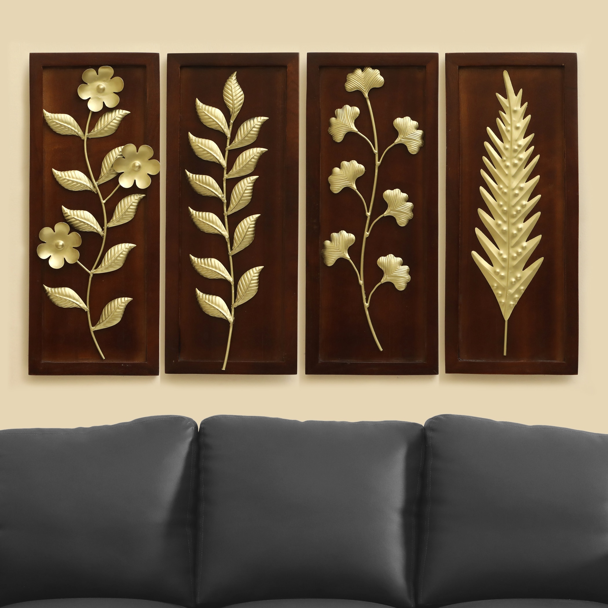 W-Oliver Abstract Metal Wall Decor in Gold Set of 4 - Vedas Exports
