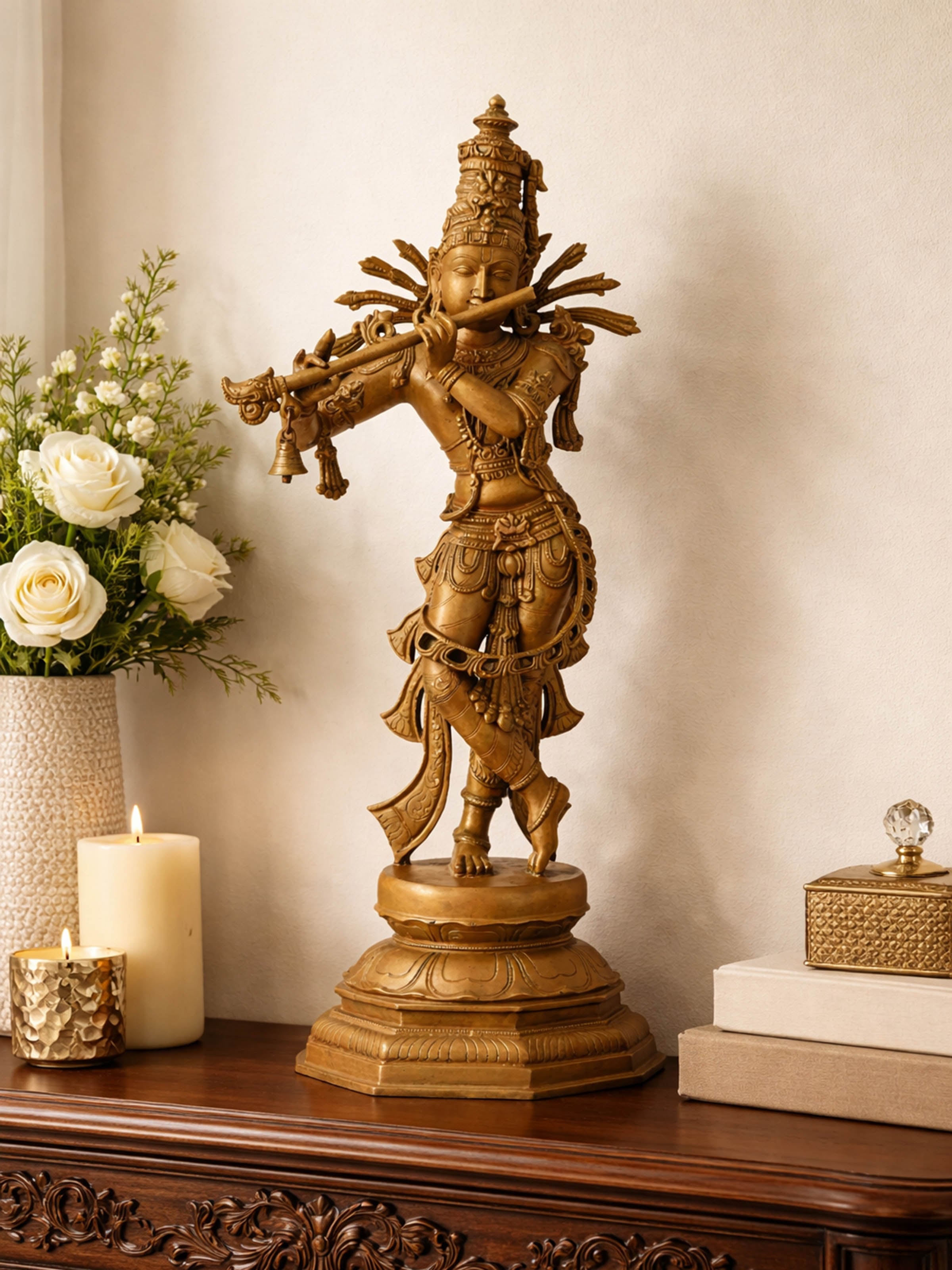 Bronze Cast Krishna Flute Idol