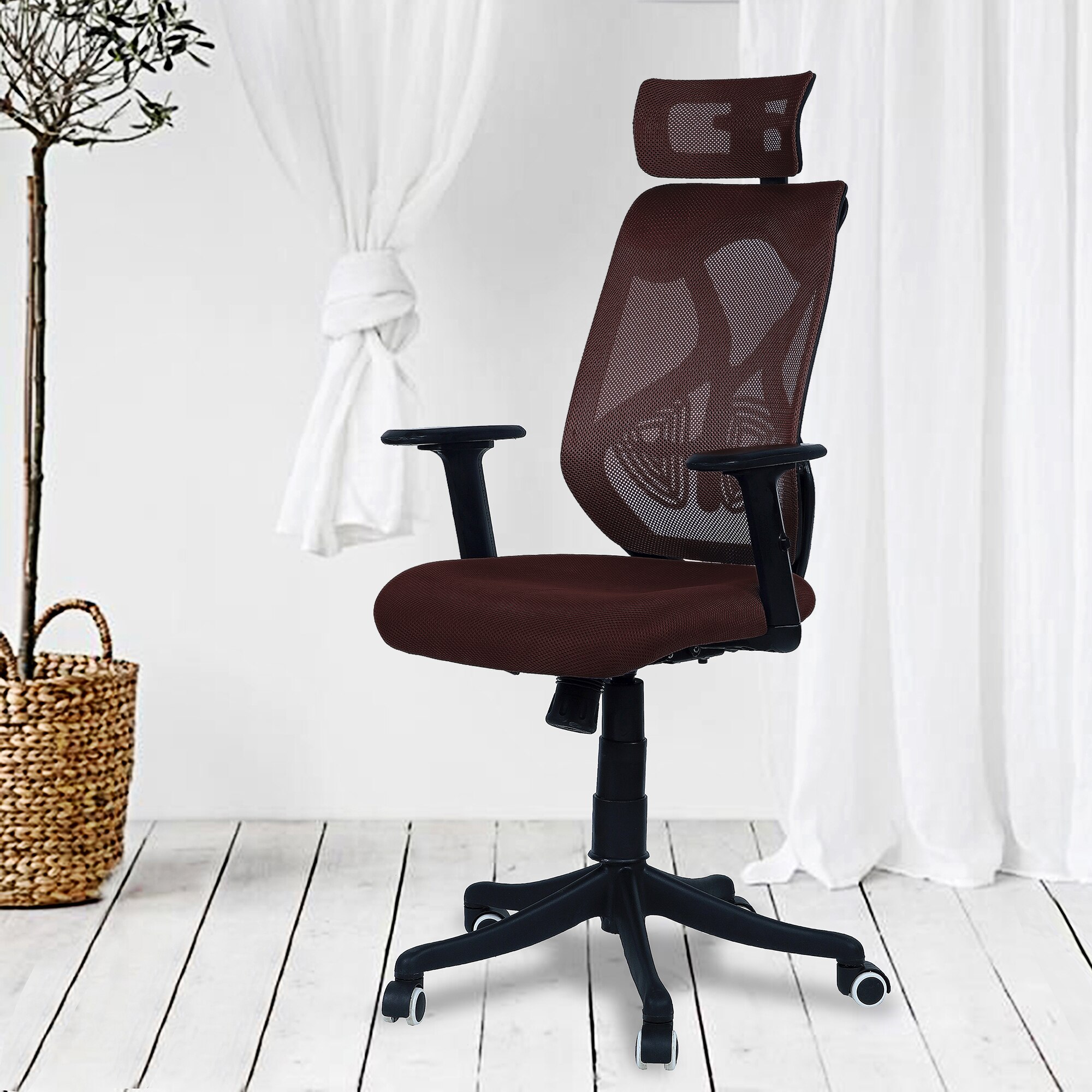 Zeeazyana High Back Ergonomic Chair in Brown Colour