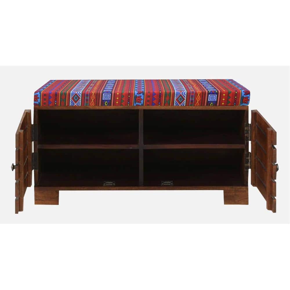 Liliana Shoe Rack With Seating In Honey Oak Finish