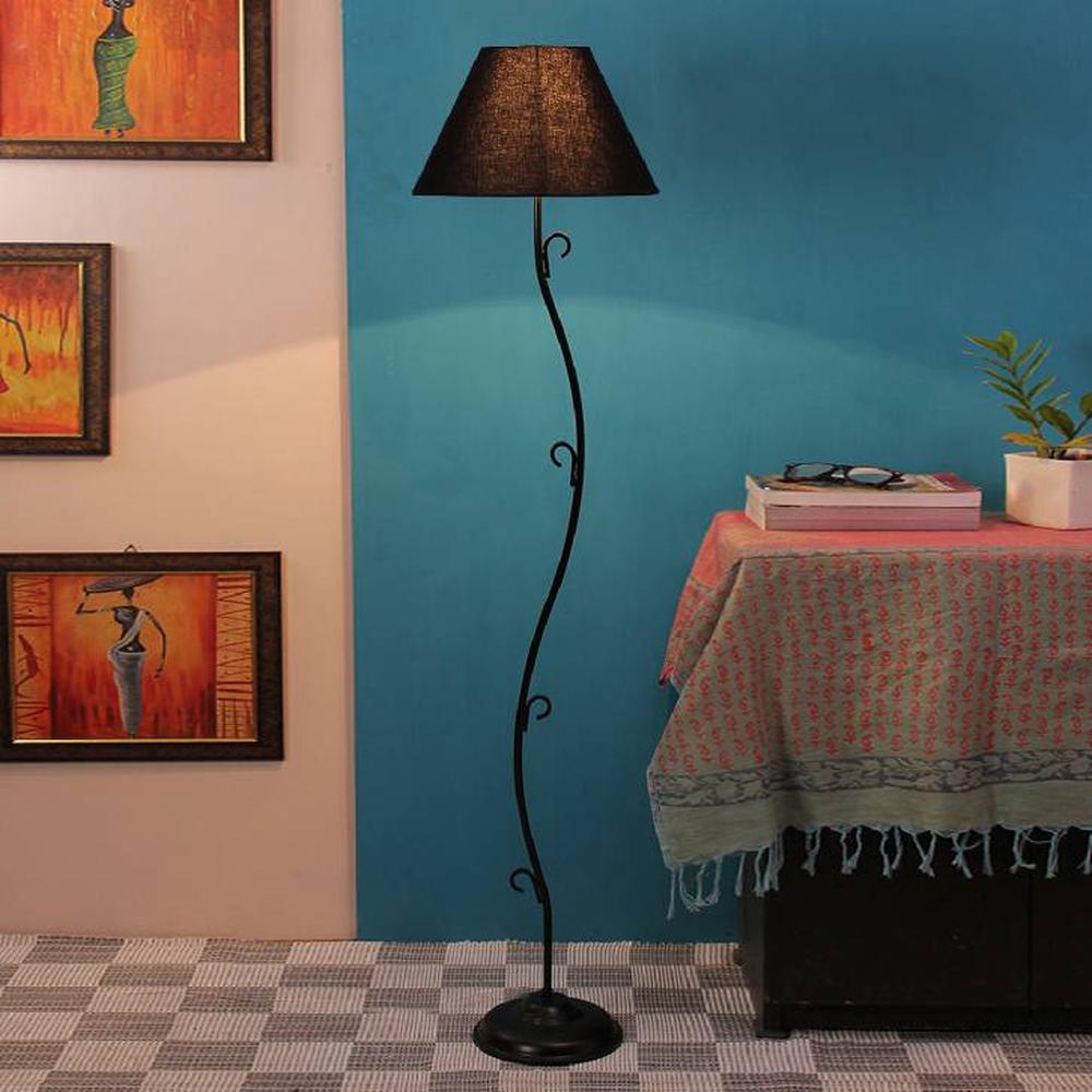 Arius Black Fabric Floor Lamp with Black Iron Base