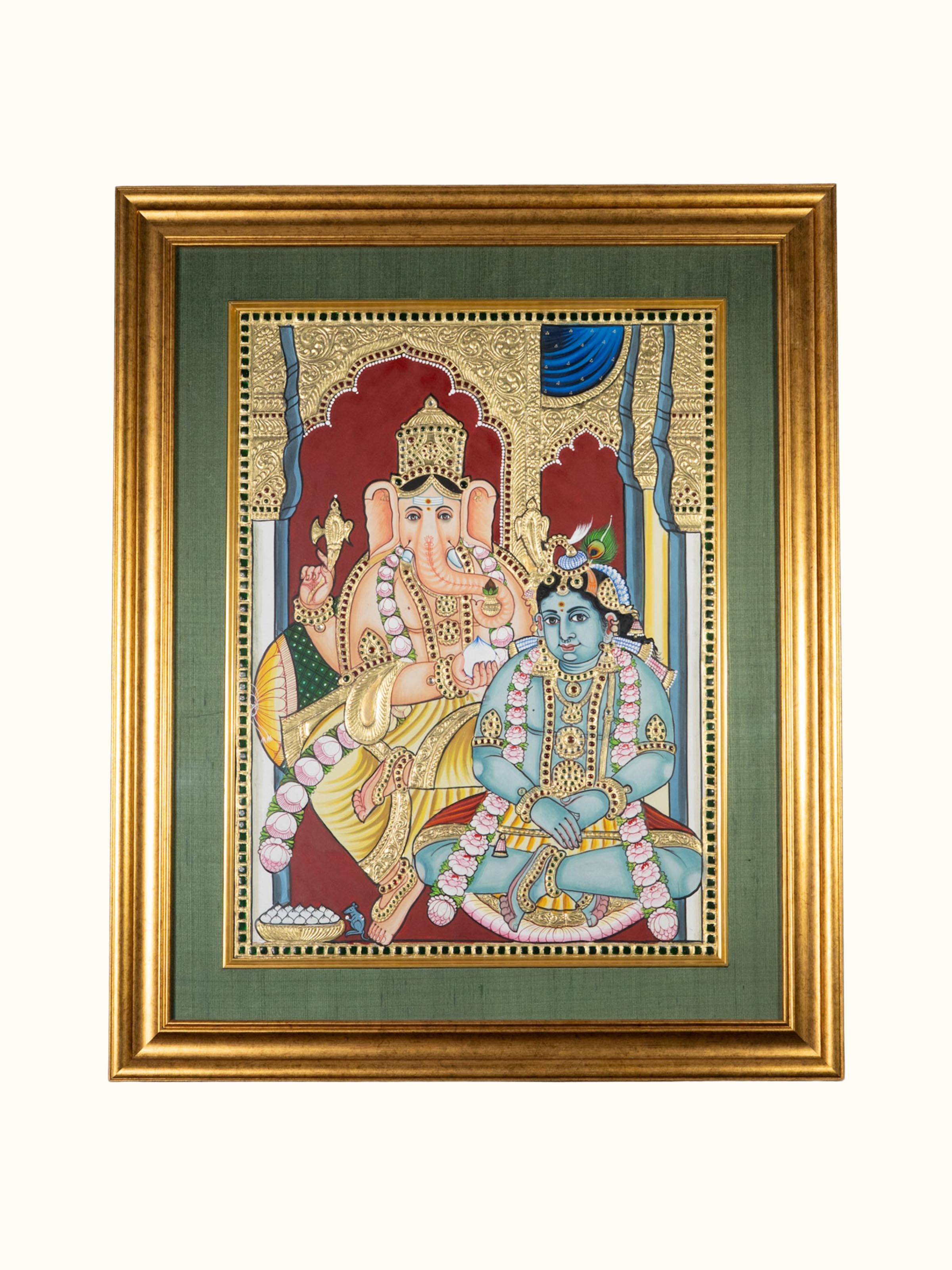 Krishna and Ganesh Thanjavur Painting