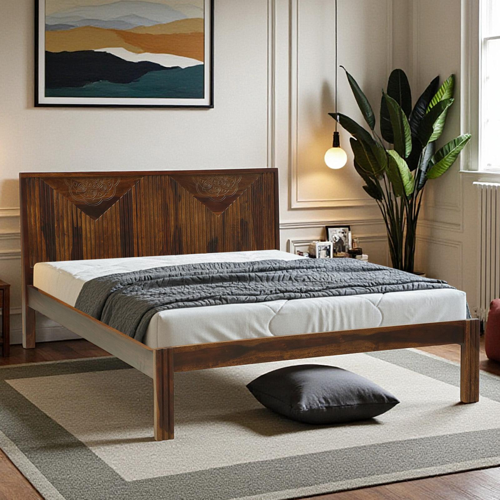 Elarawood Solid Wood Queen  Size Bed Without Storage (Provincial Teak Finish) - Ferrowoods
