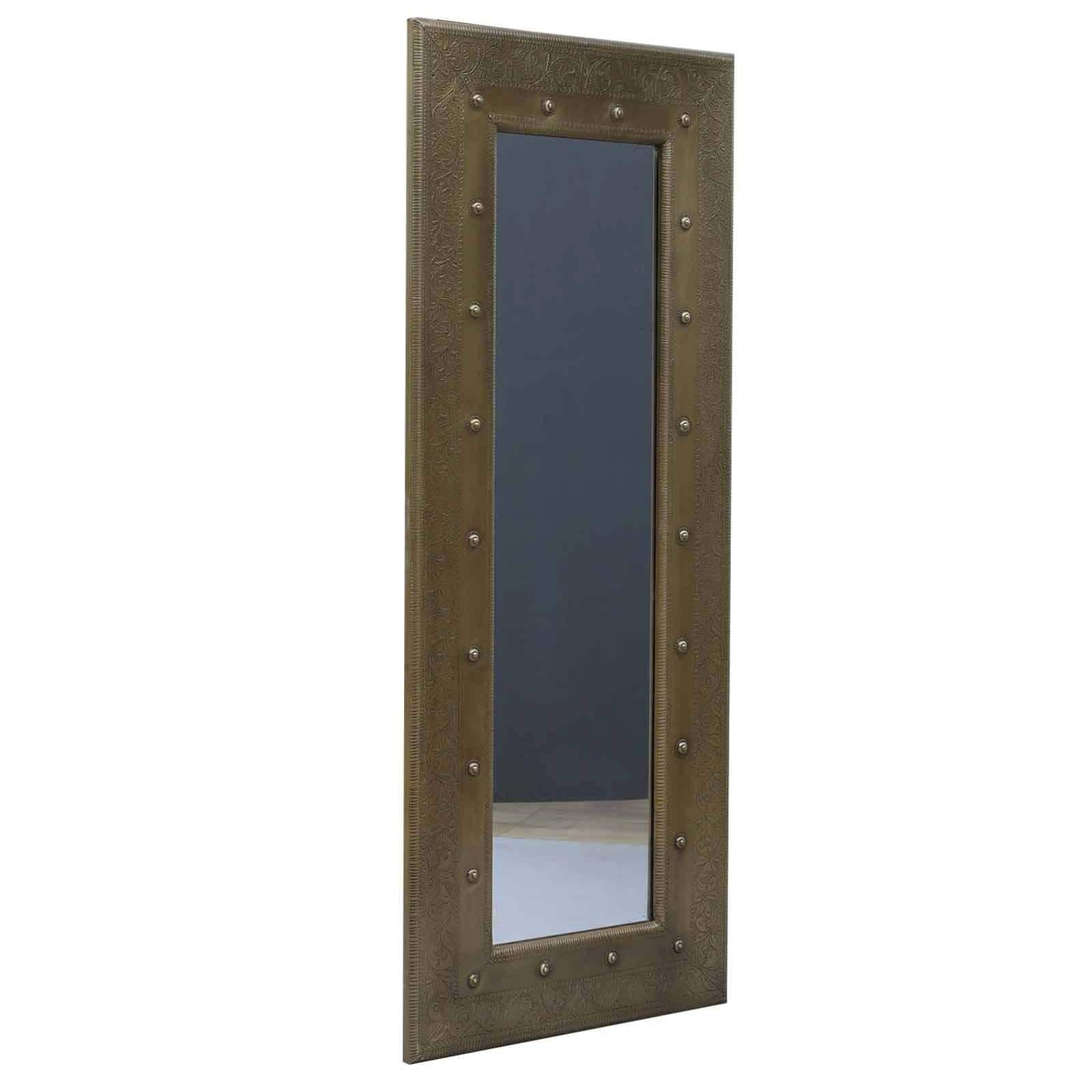 Kent Mango Wood Inlay Brass Tall Wall Mirror