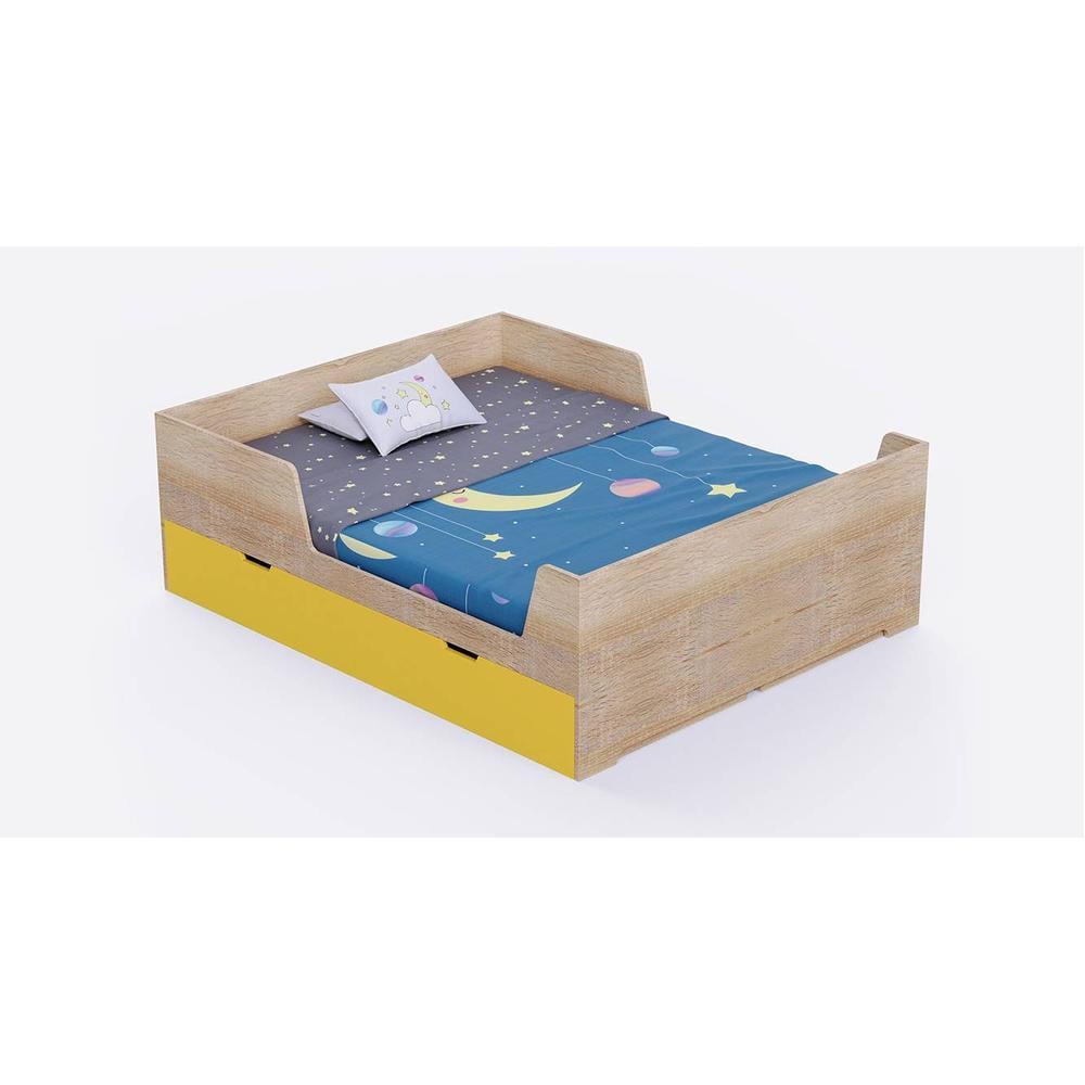 Dreampod Engineered Wood Drawer Storage Bed in Oak Colour