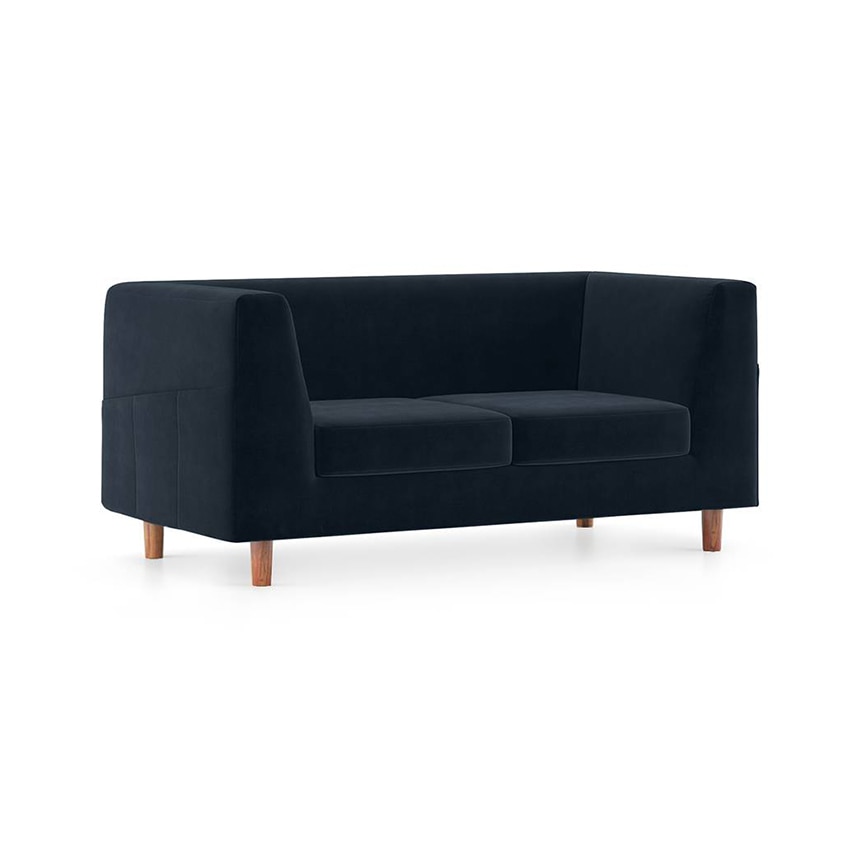 Rubik Luxe 2 Seater Fabric Sofa in Sea Port Blue Velvet Colour - Urban Ladder