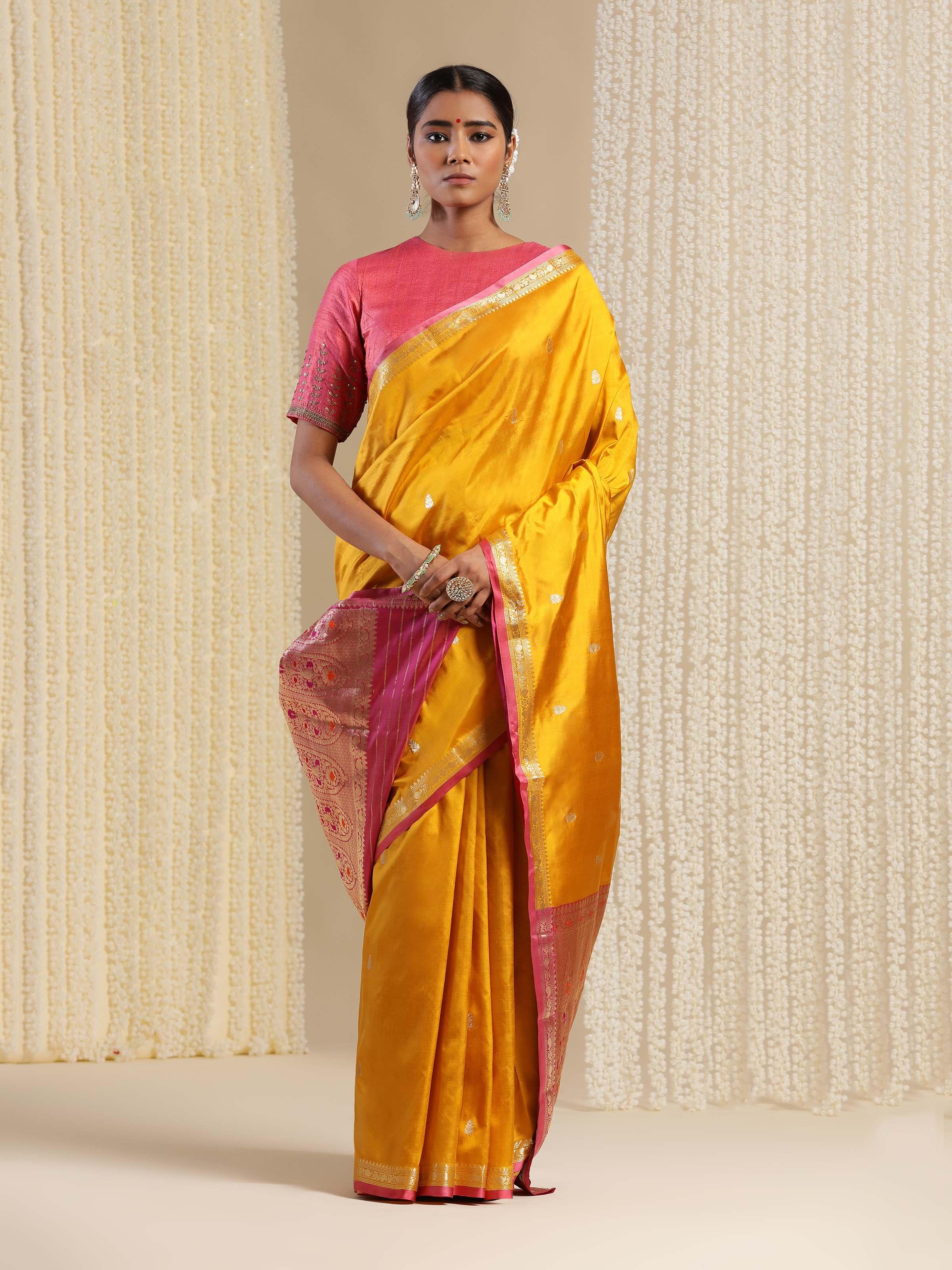 Yellow Mulberry Katan Silk Banarasi Saree