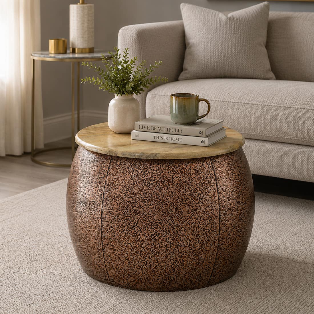 Midnight Metal Coffee Table in Copper Finish - Bhavya Exports