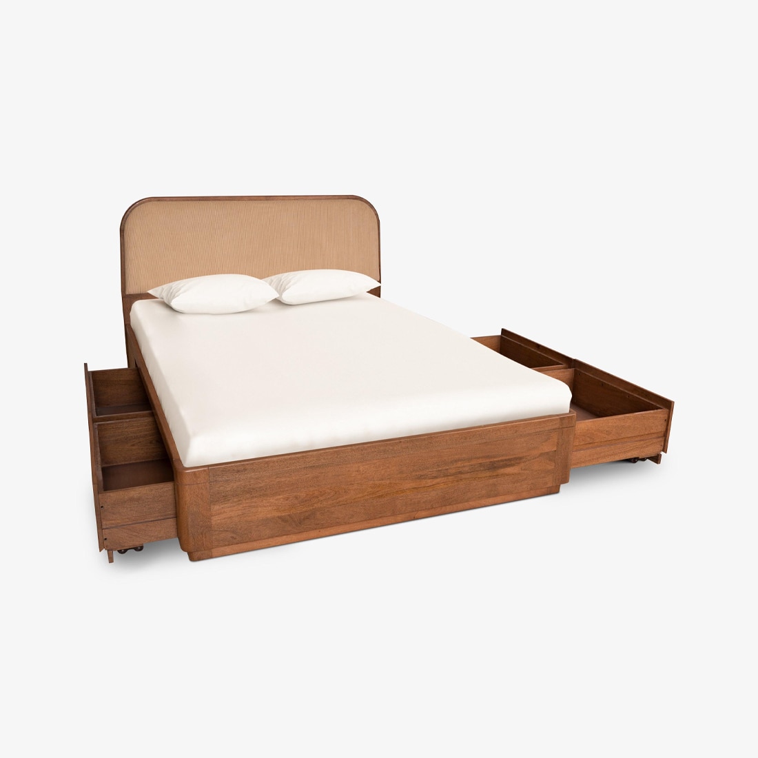 Buda Drawer Storage Queen Size Bed in Light Walnut Finish