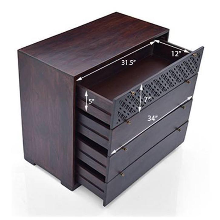 Alaca Solid Wood Chest of 4 Drawers in Mahogany Finish