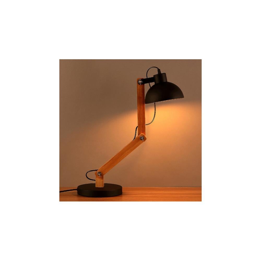 Modern Nordic Wood and Metal Study Lamp With Black Base