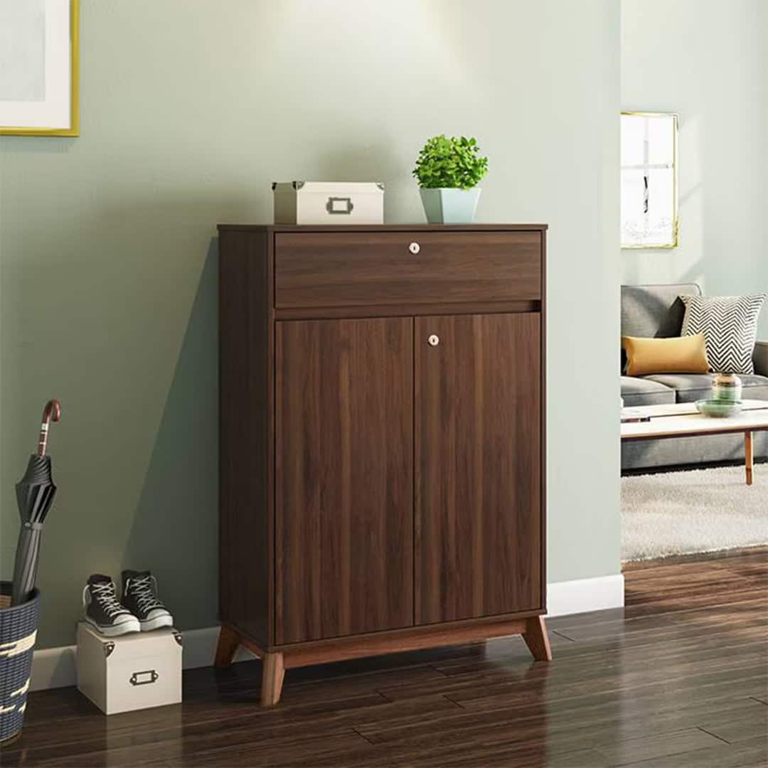 Webster 15 Pair Shoe Rack in Walnut Finish