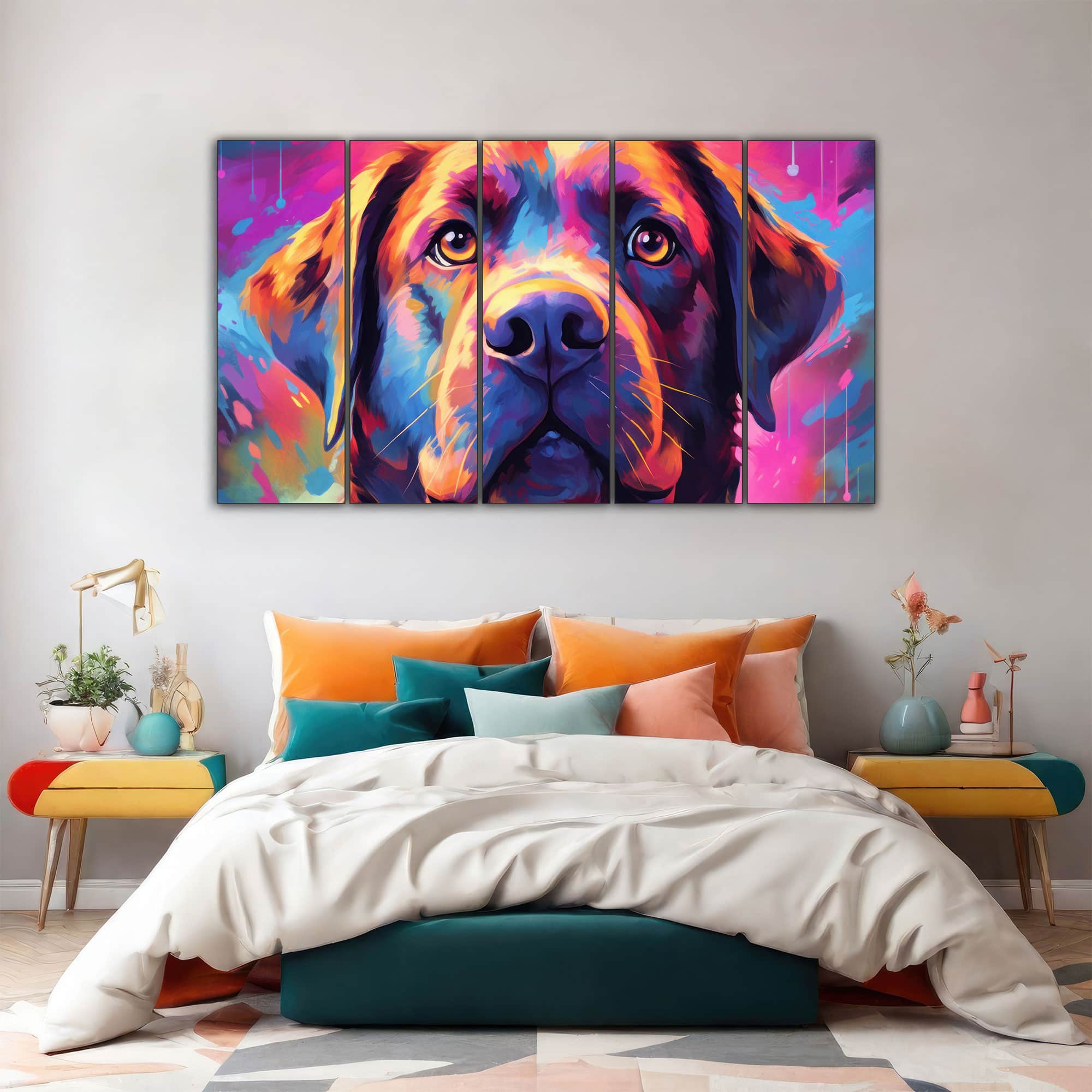 The Castle Decor Dogs Art Wall Painting Wooden Framed Digital Painting 27x48 Inch (Style 1) - The Castle Decor