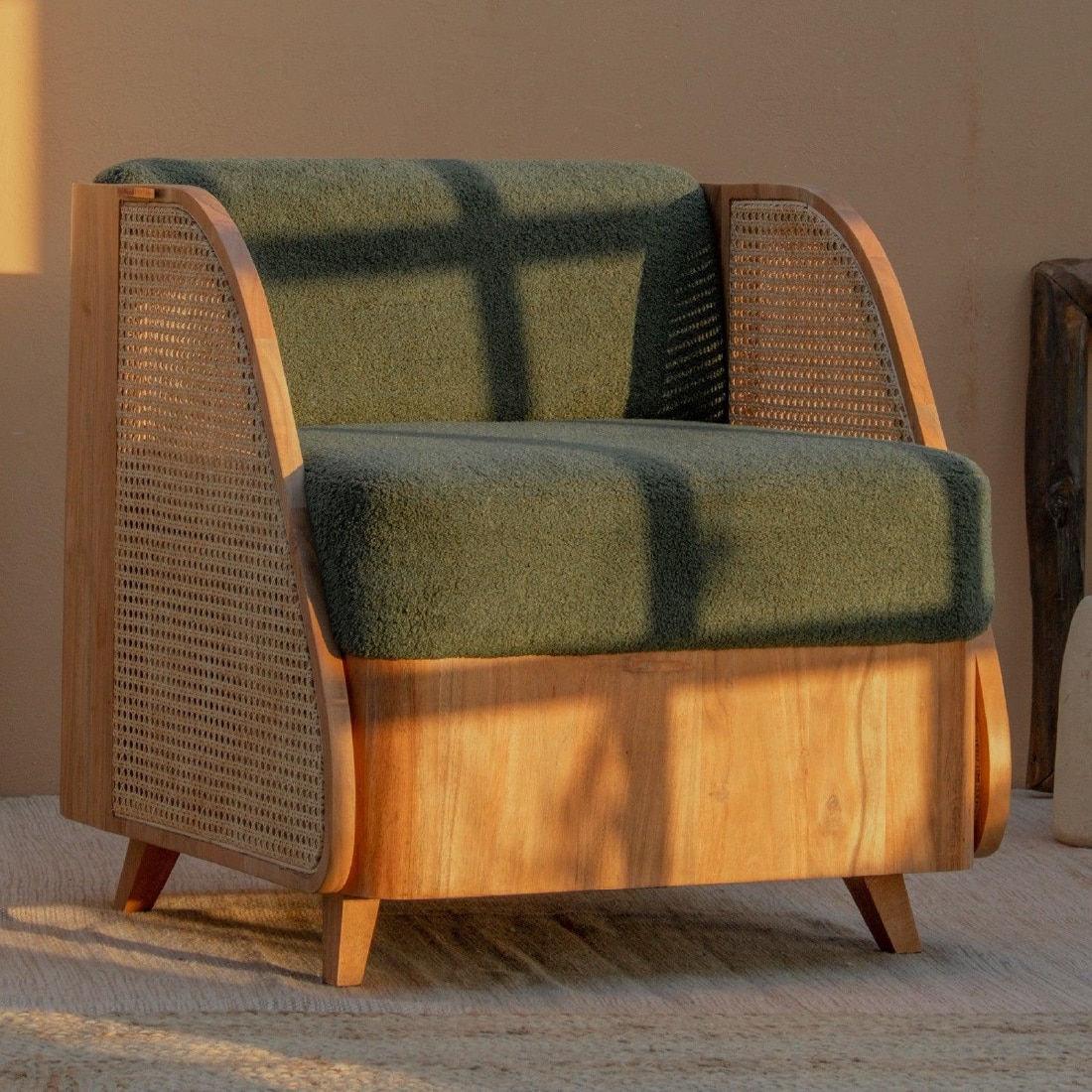 Andaman Ross Solid Wood Arm Chair in Green Colour - Orange Tree