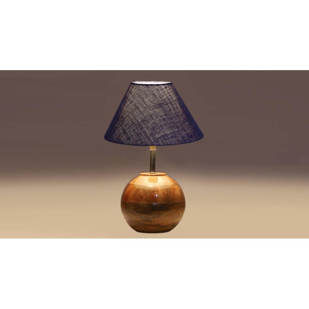 Blue Jute with Natural Wood Table Lamp