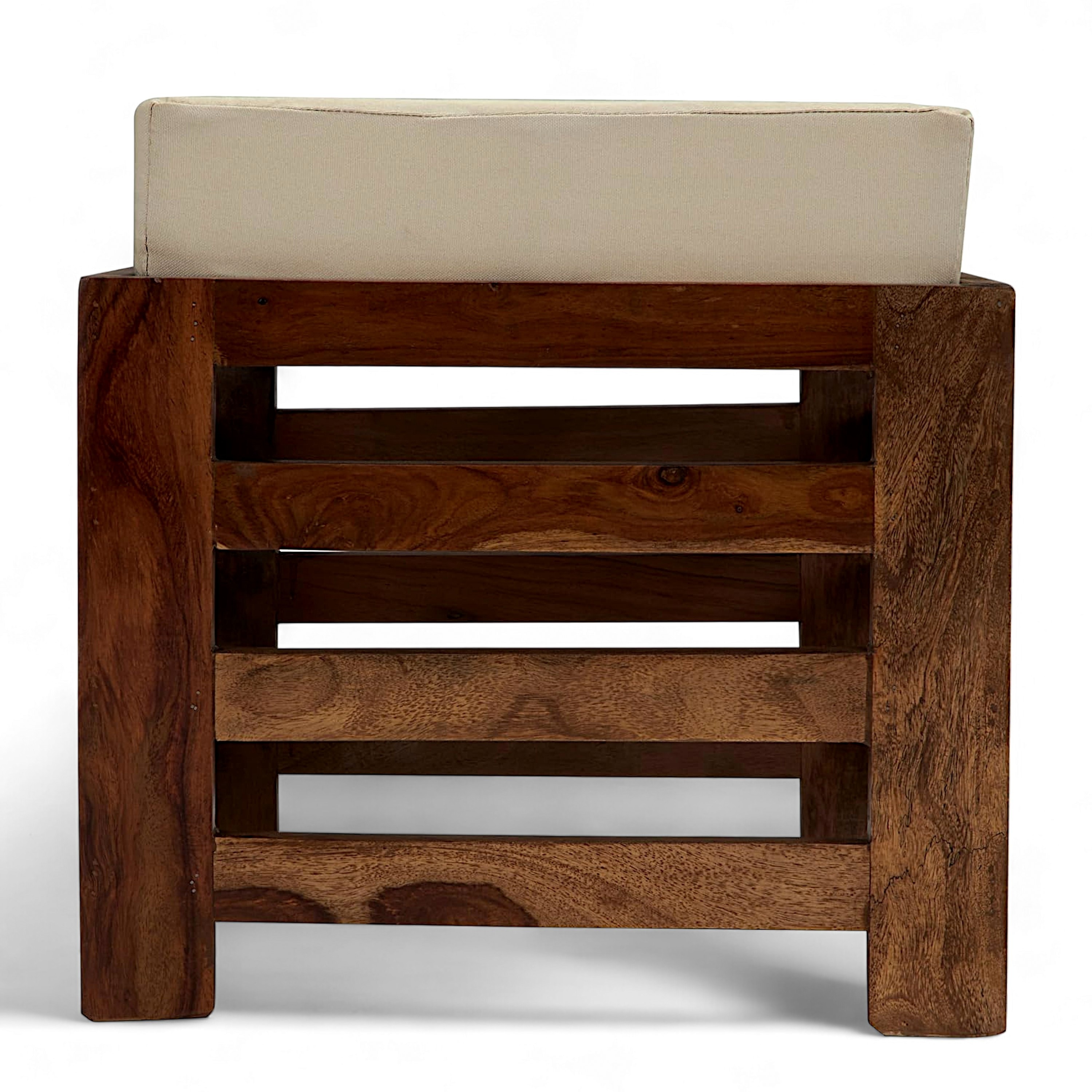 Houston Sheesham Wood Contemporary Set of 2 Stools in Jute White, Natural Teak Finish