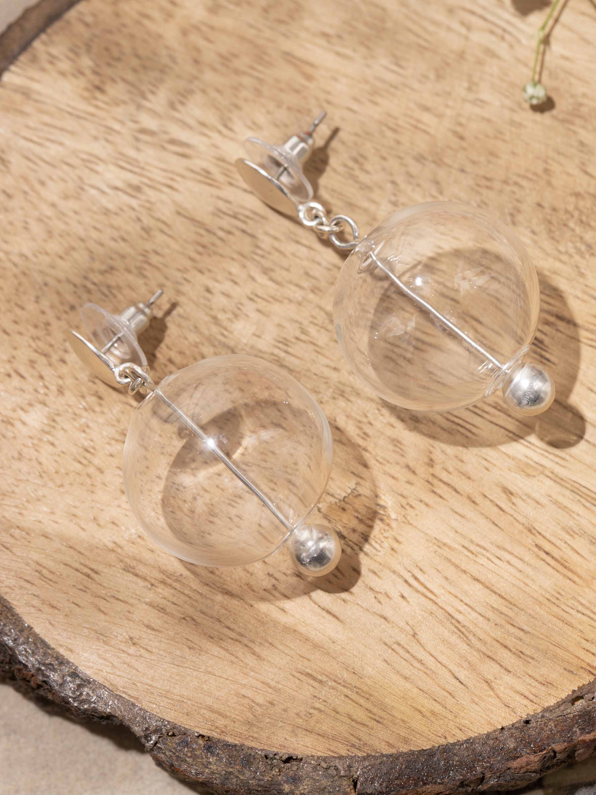 Silver Flame Glass Drop Earrings