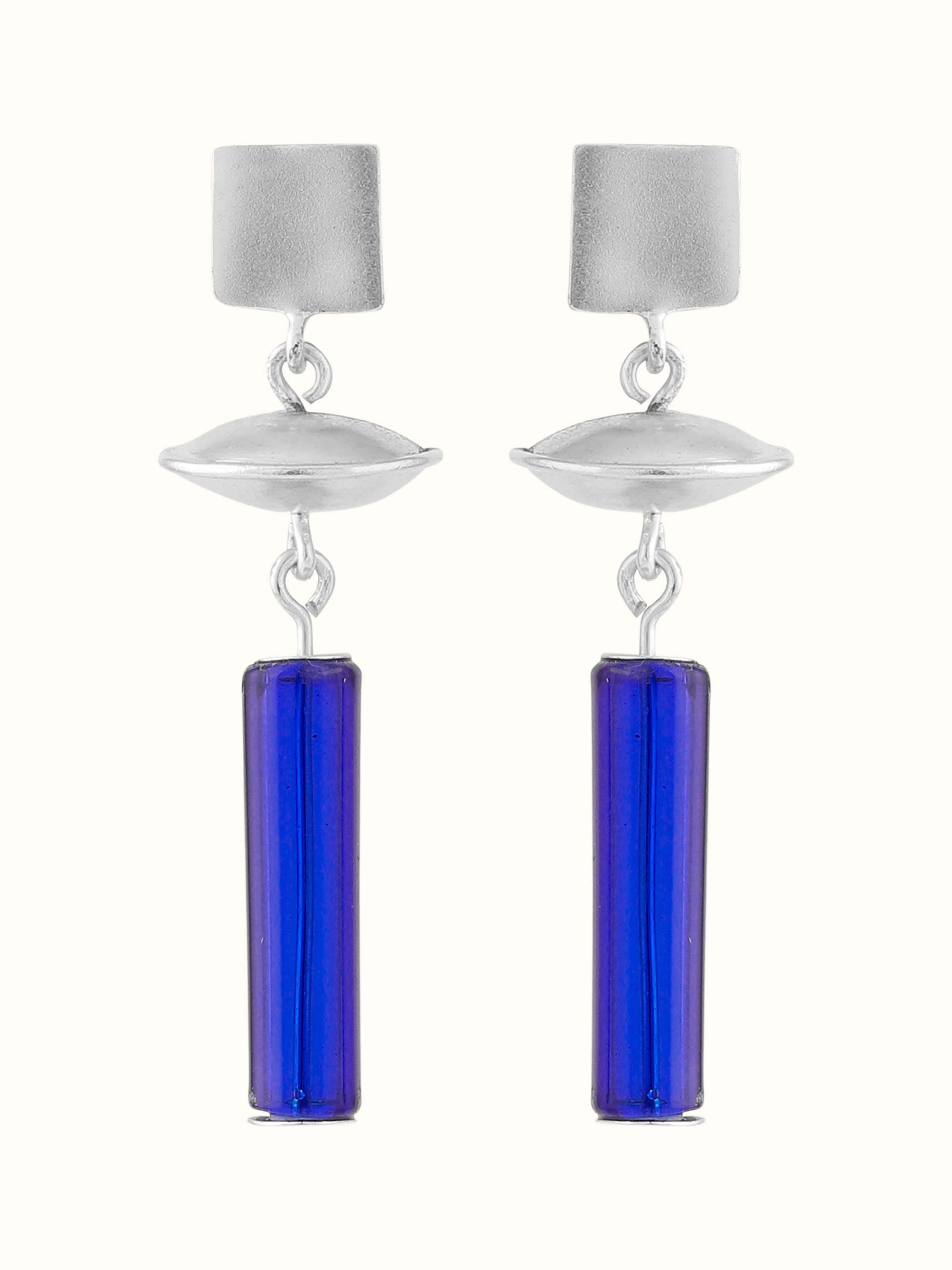 Silver Flame Glass Drop Earrings