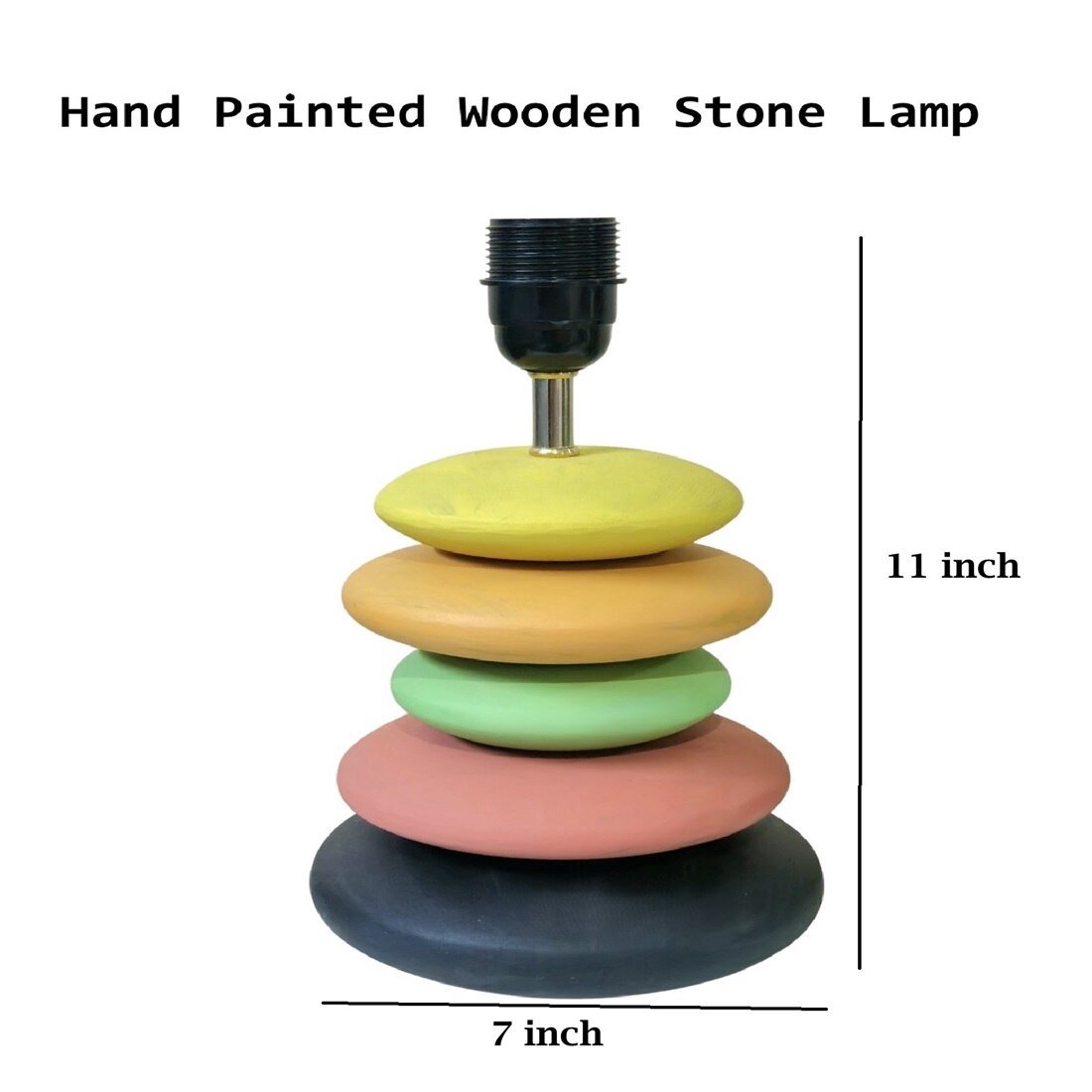 Multicolour Handpainted And Hancarved Distress Wooden Stone Finish Table Lamp