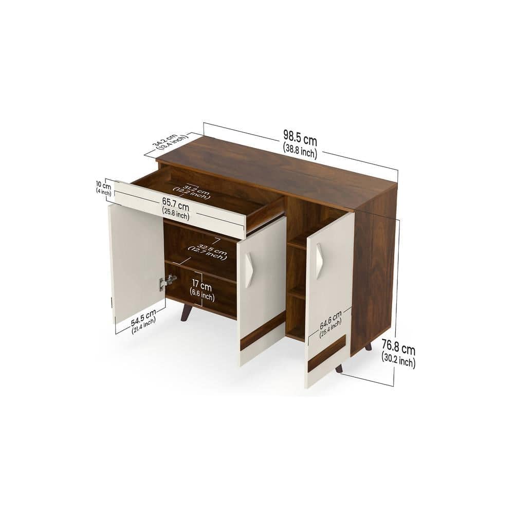 Kaspen Engineered Wood Wood Dual Tone 3 Doors Shoe Rack Cabinet Slipper Footwear Stand Organizer with Drawer can Store Up to 16 Pairs for Home (Brown Maple & Frosty)
