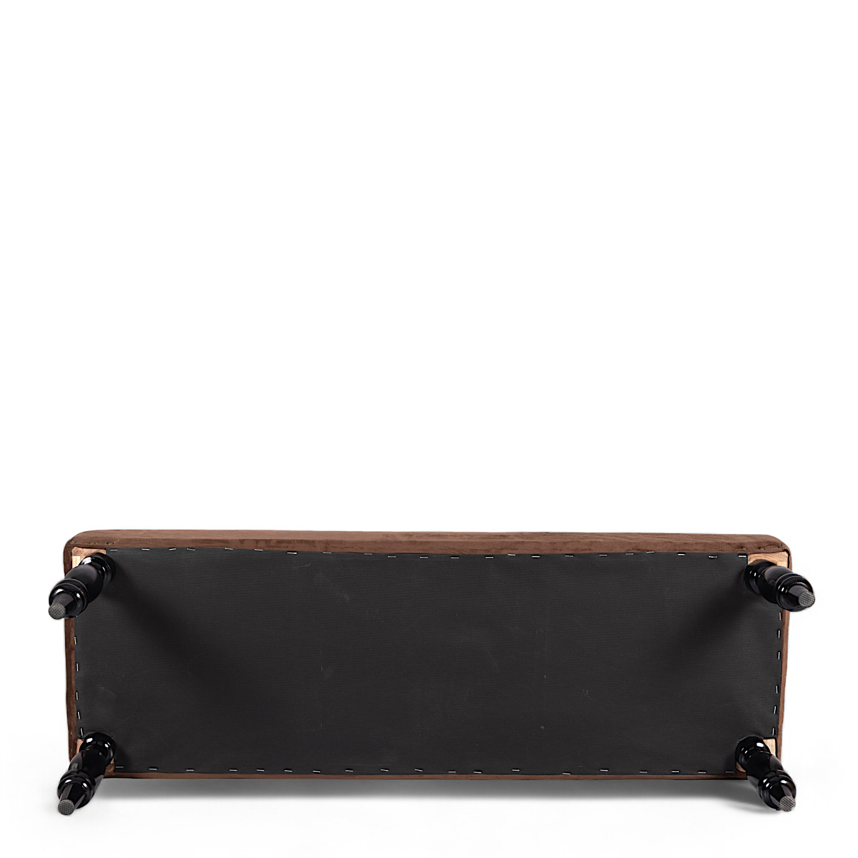 Cairo Sheesham Wood Accent 3 Seater Bench In Taupe Brown Velvet