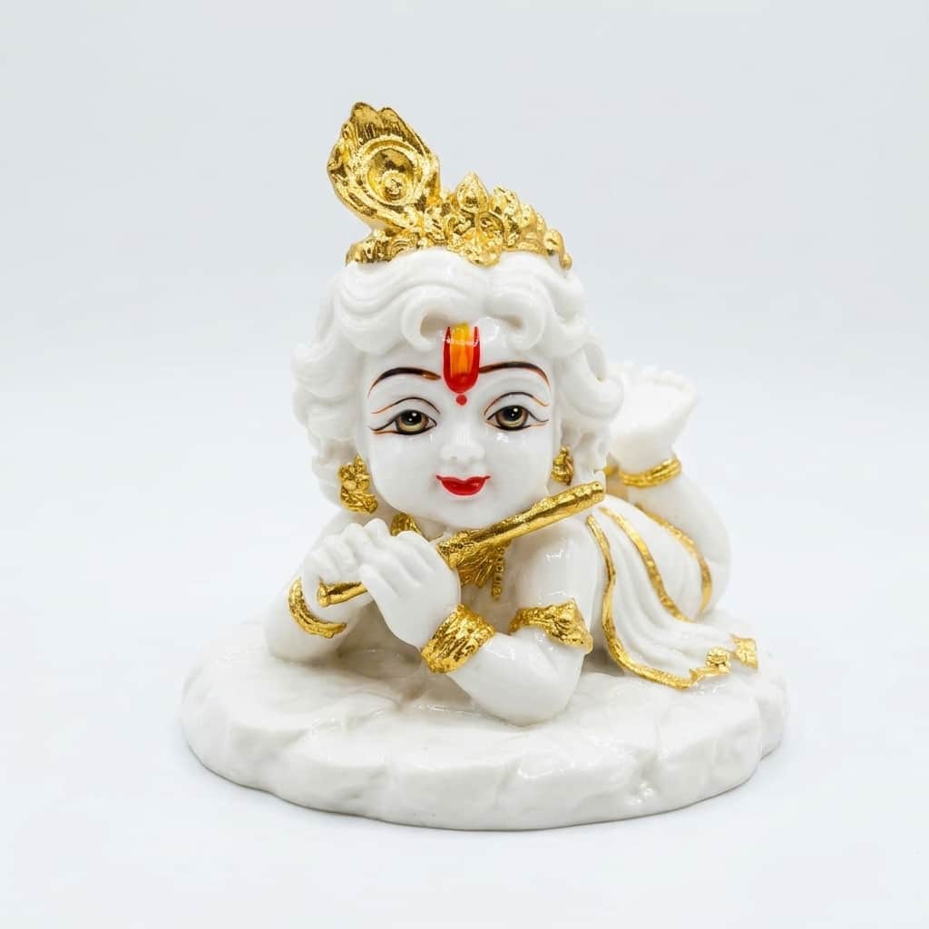 Devotional Lotus Bliss Gopal Statue in White Colour - Vedas