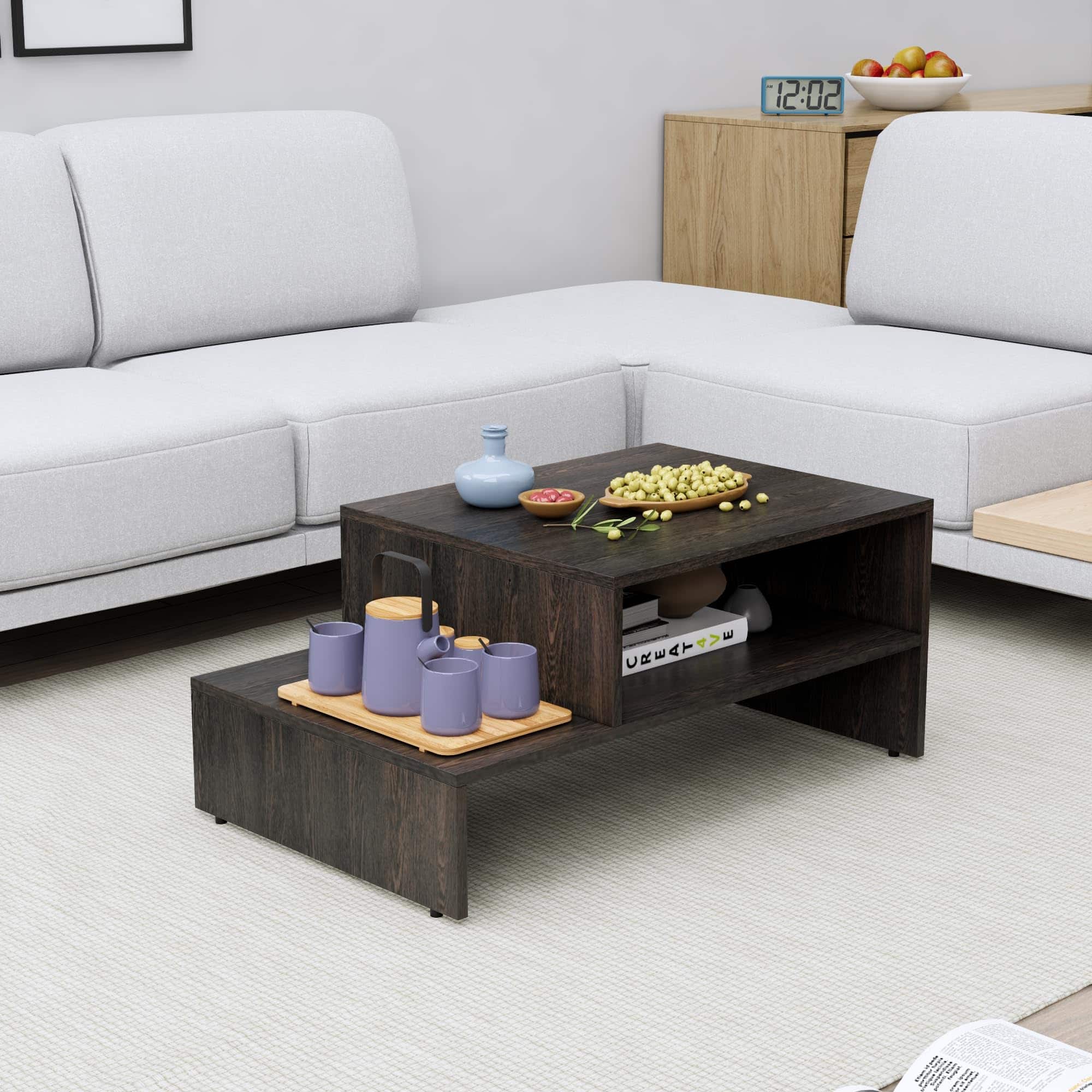 Hexa Engineered Wood Modern Center Table For Living Room In Flower Wenge - HexaRed