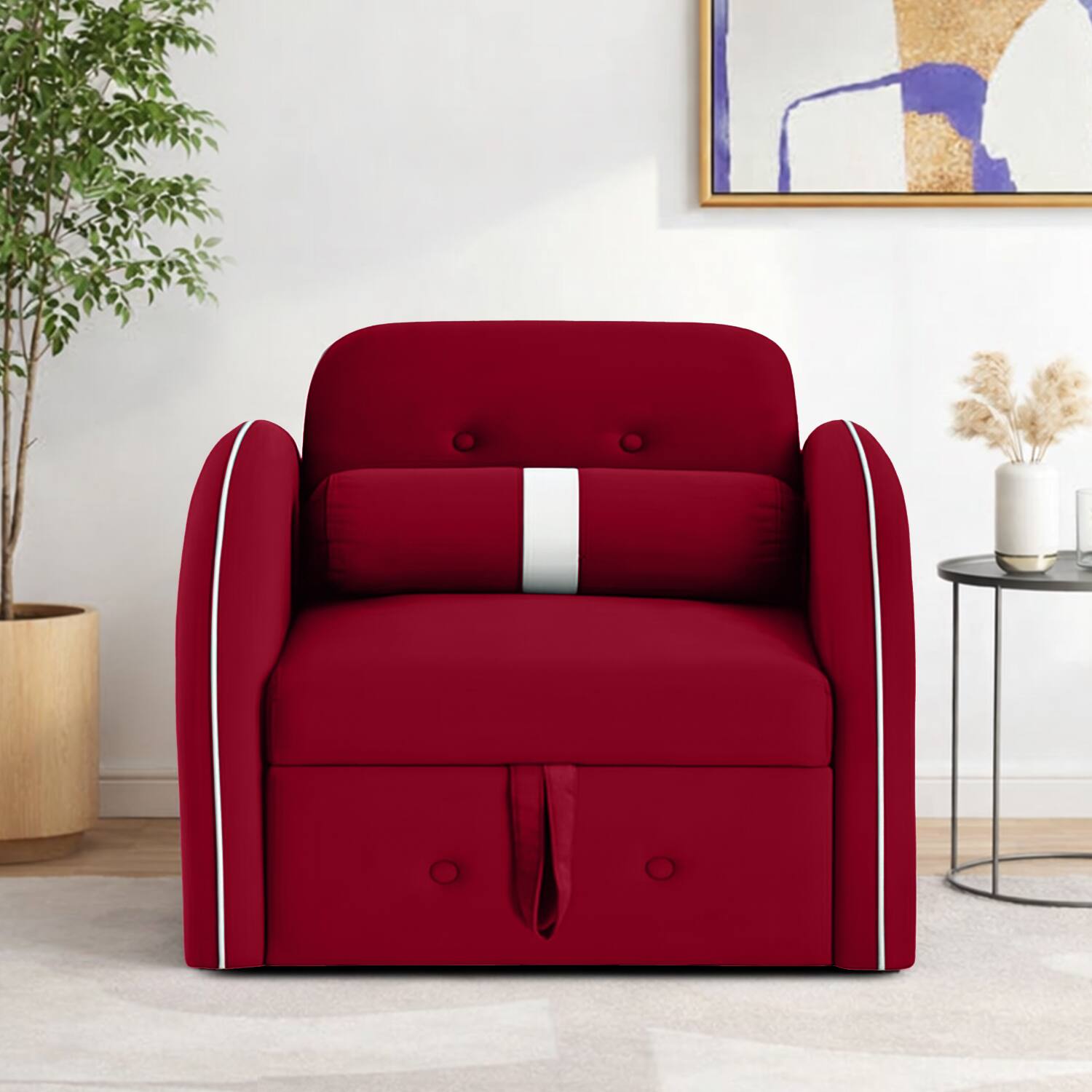 Jayen 1 Seater Pull Out Sofa cum Bed  in Maroon Colour - Home Lifestylez