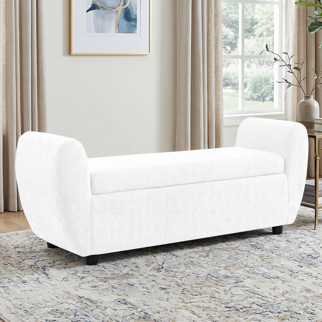 Redol Boucle 2 Seater Ottoman Bench with Storage  in White Color - Home Lifestylez