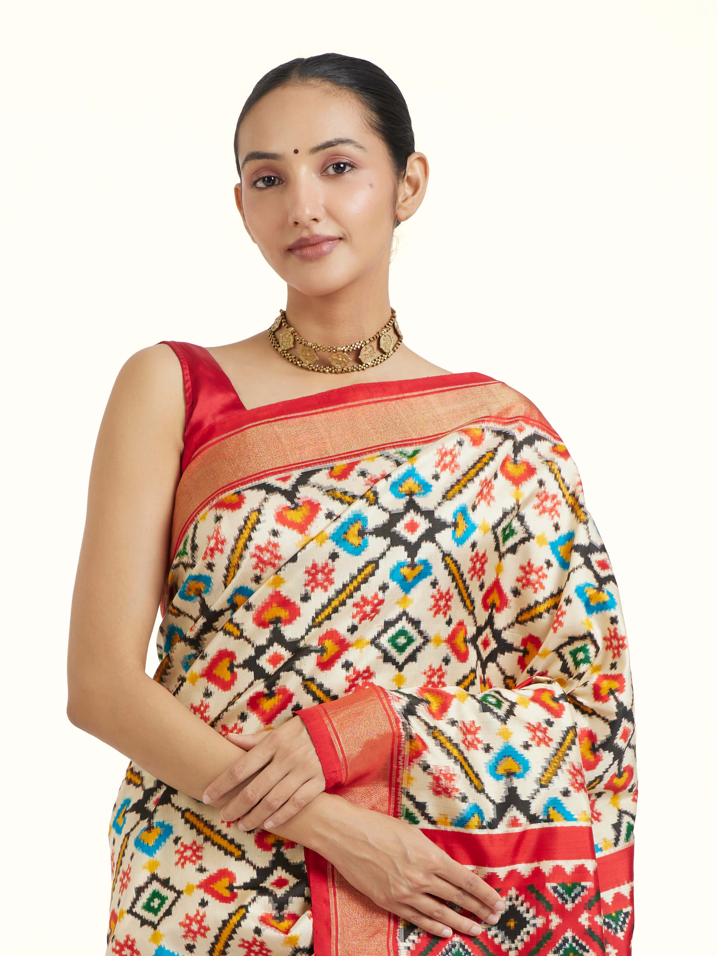Off-White Pochampally Double Ikat Saree