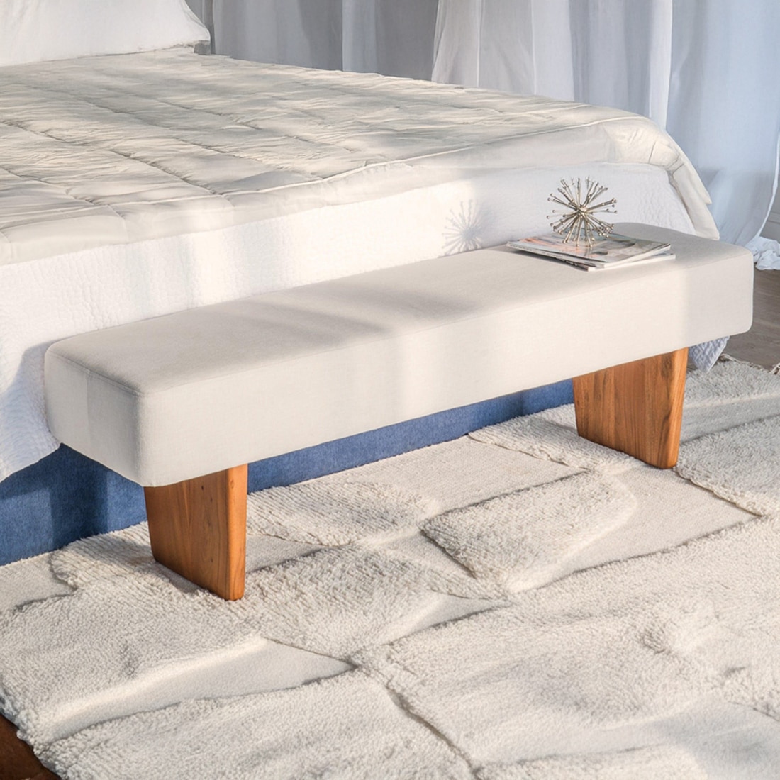 Attica Solid Wood Bench in Off White Colour