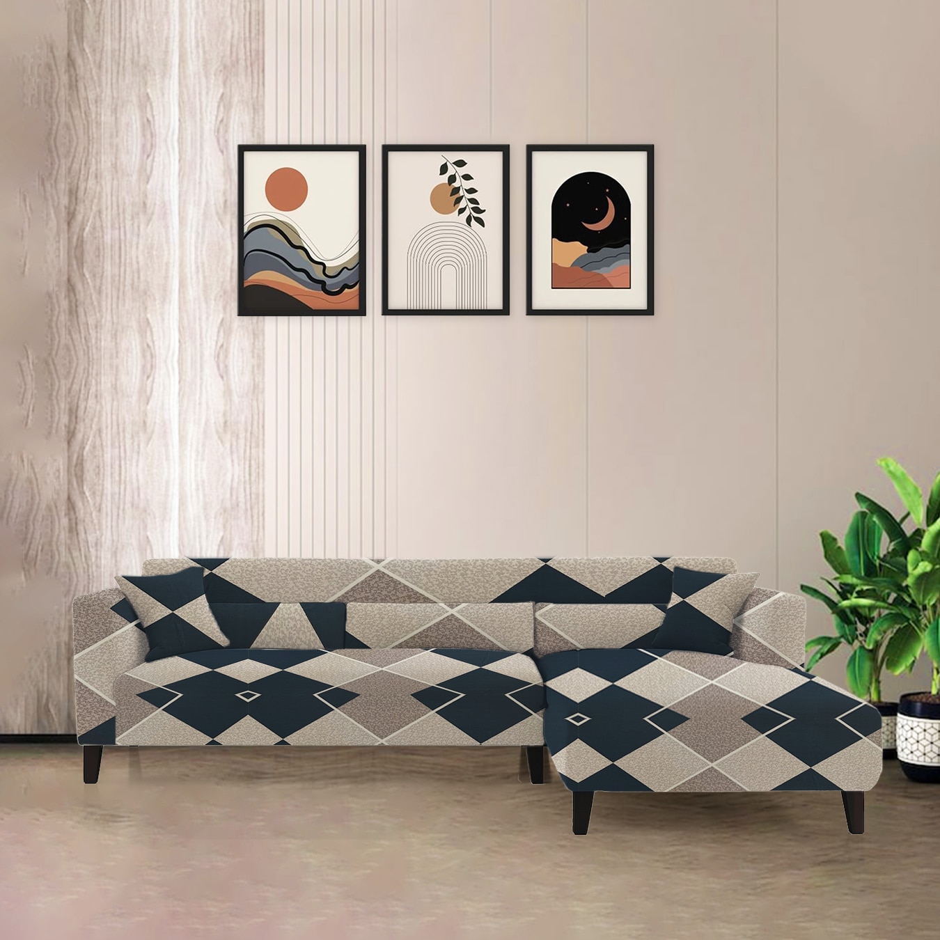 Right Aligned 2 Seater Right Aligned Chaise Navy Cubes Sofa Cover