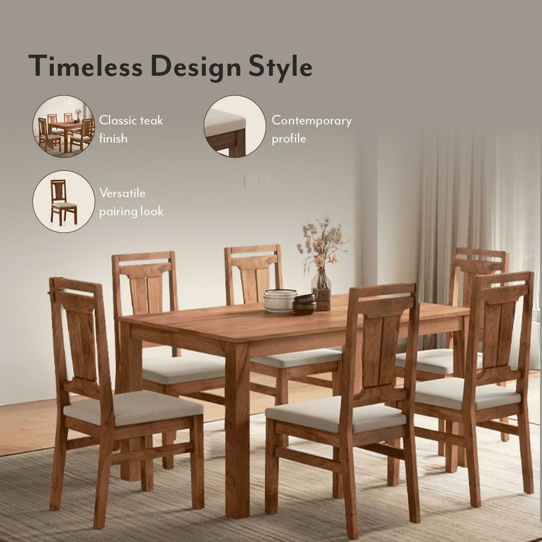 Tessa Solid Wood Dining Chair In Sienna Teak Finish With Wheat Brown Colour Fabric