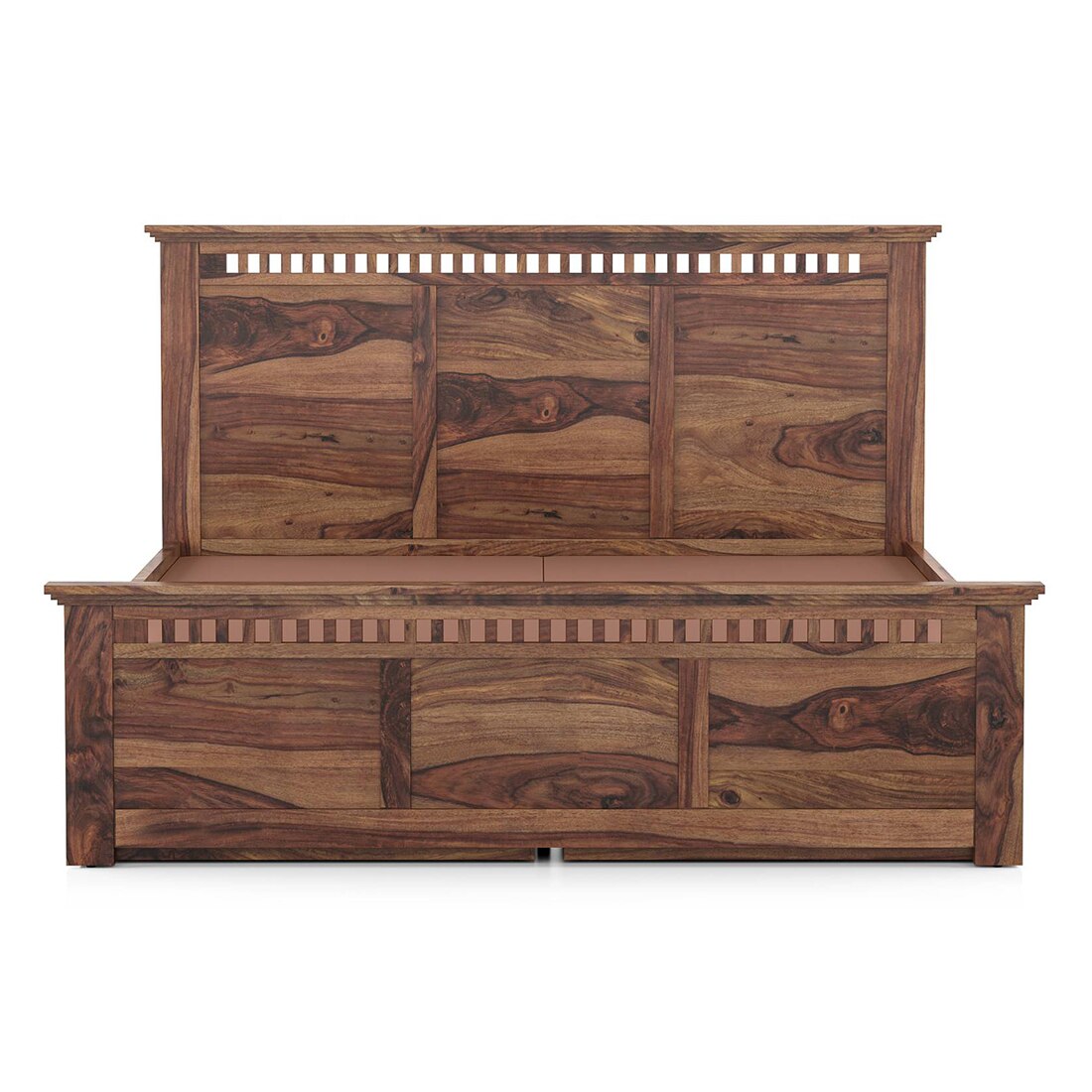 Fidora Solid Wood Queen Size Drawer Storage Bed In Teak Finish