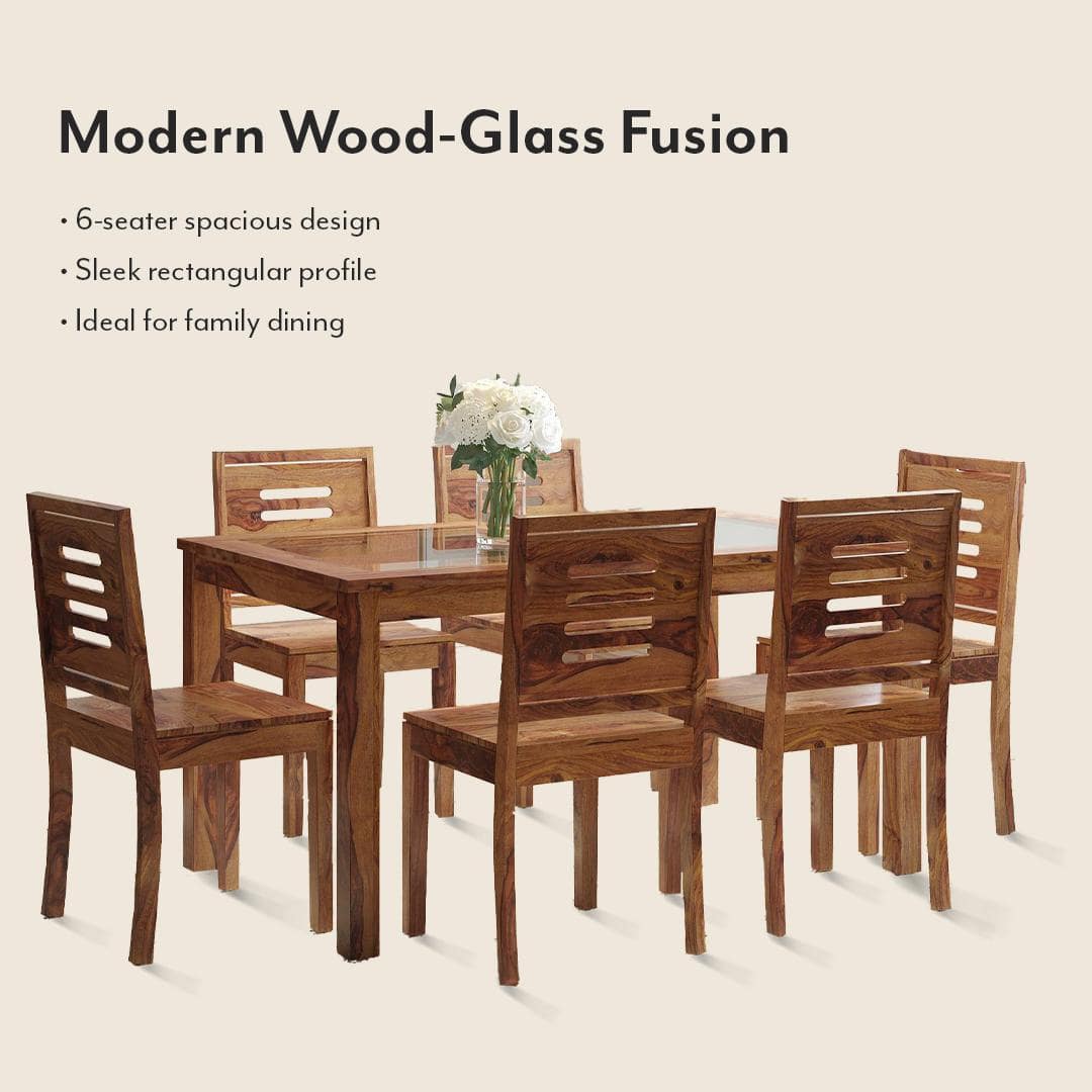 Floyd 6 Seater Dining Table Glass Top With Set Of 6 Capra Dining Chairs